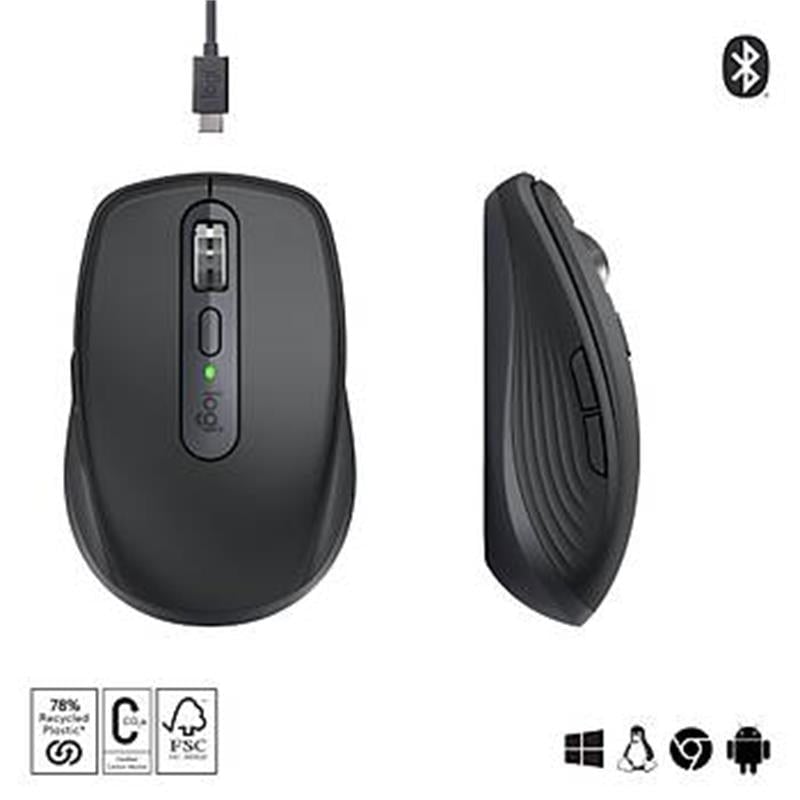 Logitech Mx Anywhere 3s Kompakt Optik Sensorlu Sessiz Bluetooth Kablosuz Mouse Siyah 910-006929