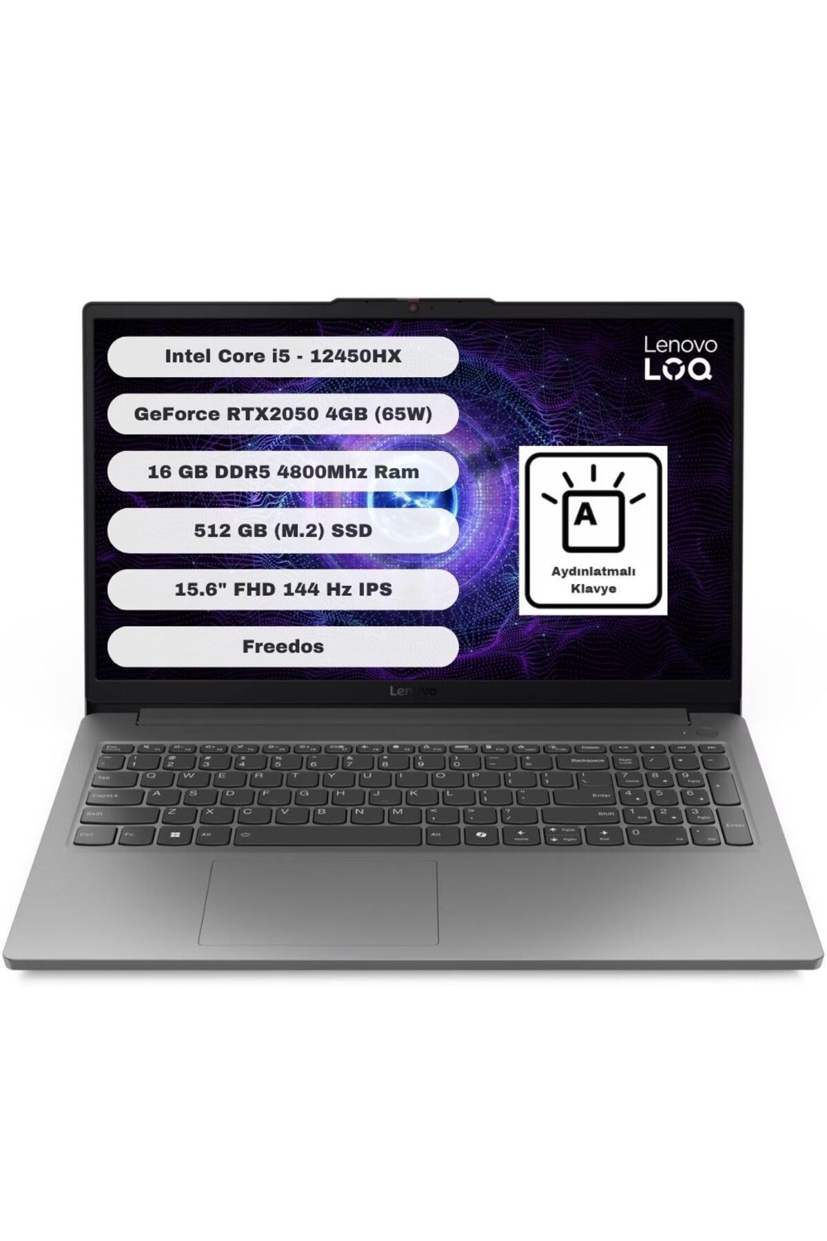 LOQ 15IAX9E Intel Core i5 12450HX 16GB 512GB SSD RTX2050 Freedos 15.6'' FHD 83LK008HTR