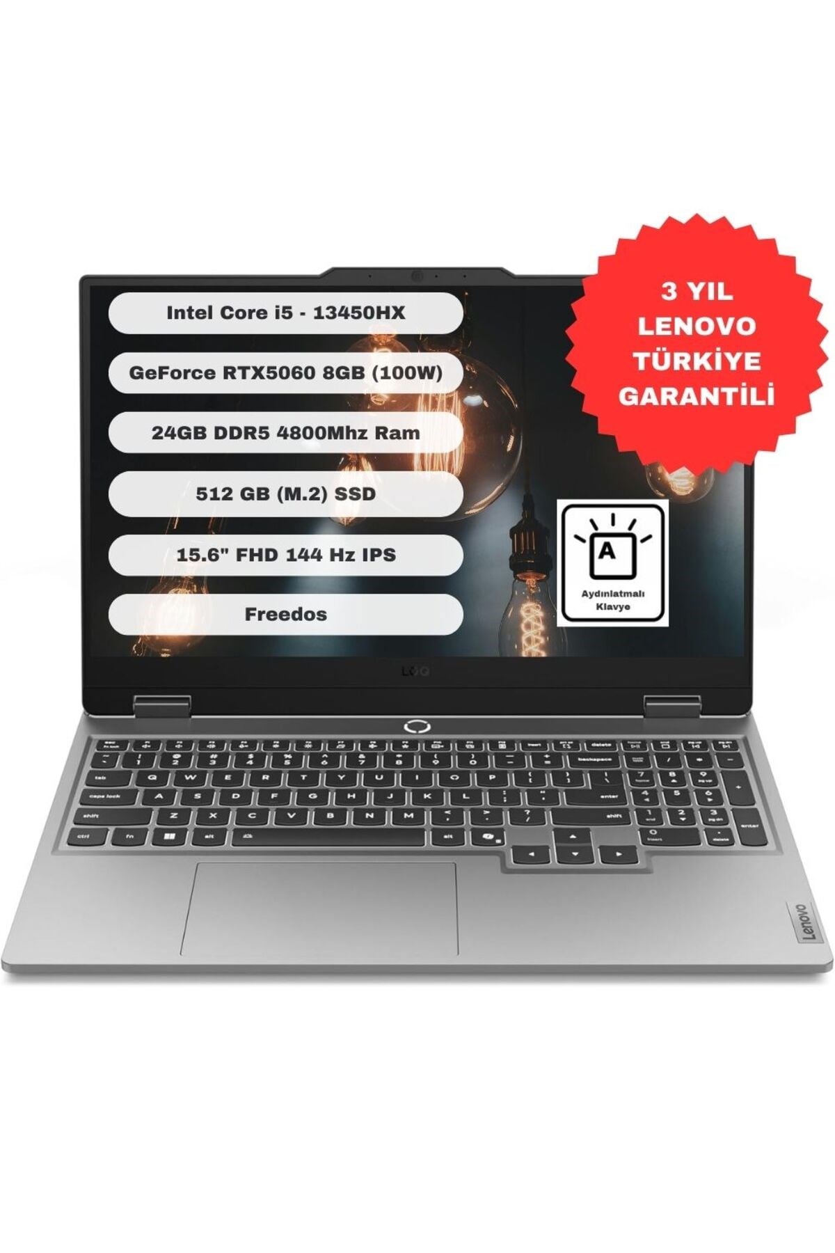 LOQ 15IRX10 Intel Core i5 13450HX 24GB 512GB SSD RTX5060 Freedos 15.6'' FHD 83JE00ENTR