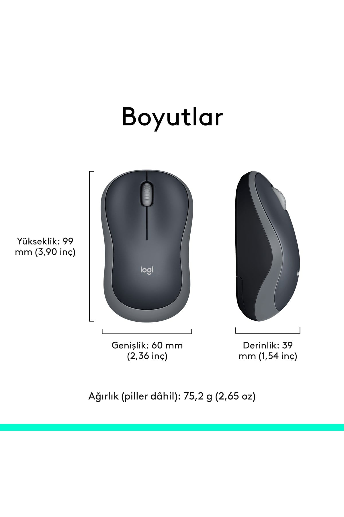 M185 USB Alıcılı Kompakt Kablosuz Mouse, Gri 910-002235