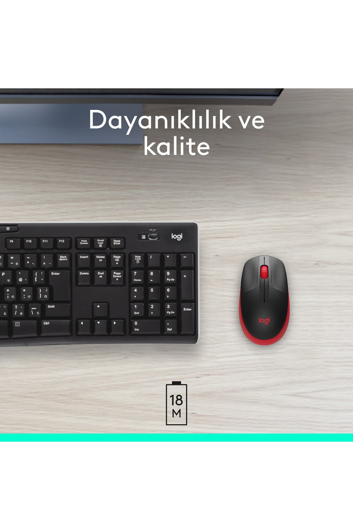 M191 Büyük Boy USB Alıcılı 1000 DPI Kablosuz Mouse, Kırmızı 910-005910