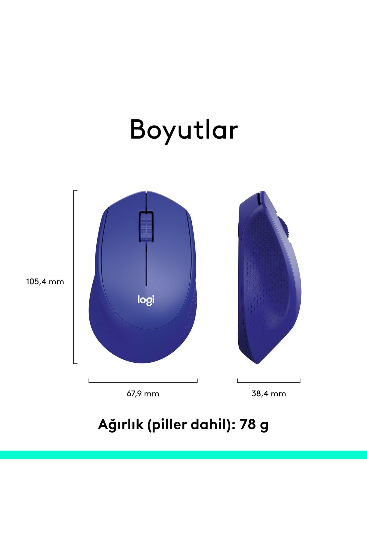 M330 Sessiz Kablosuz Optik Mouse, Mavi 910-004910