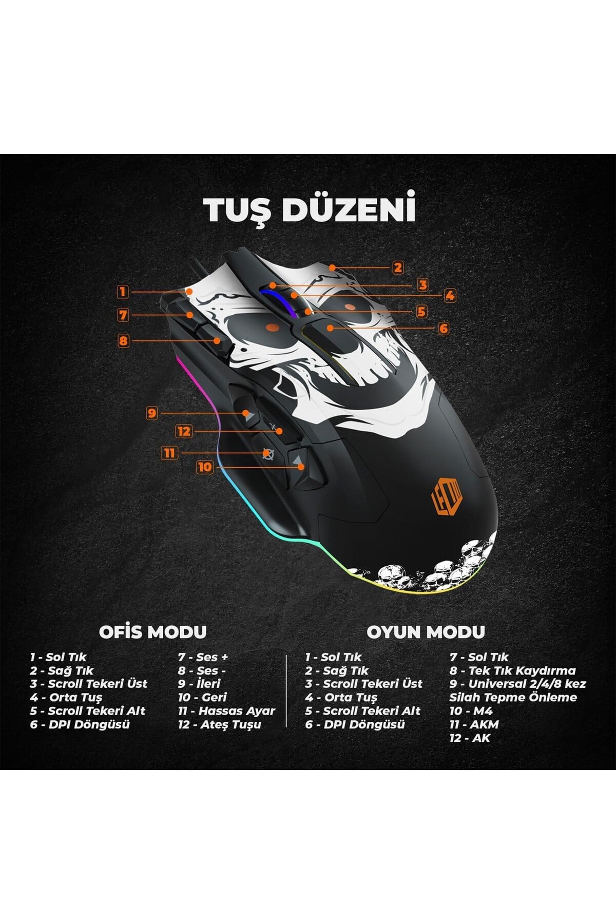MG1102 Kablolu RGB 8200DPI 10 Makro Tuşlu Gaming Oyuncu Mouse & Mousepad