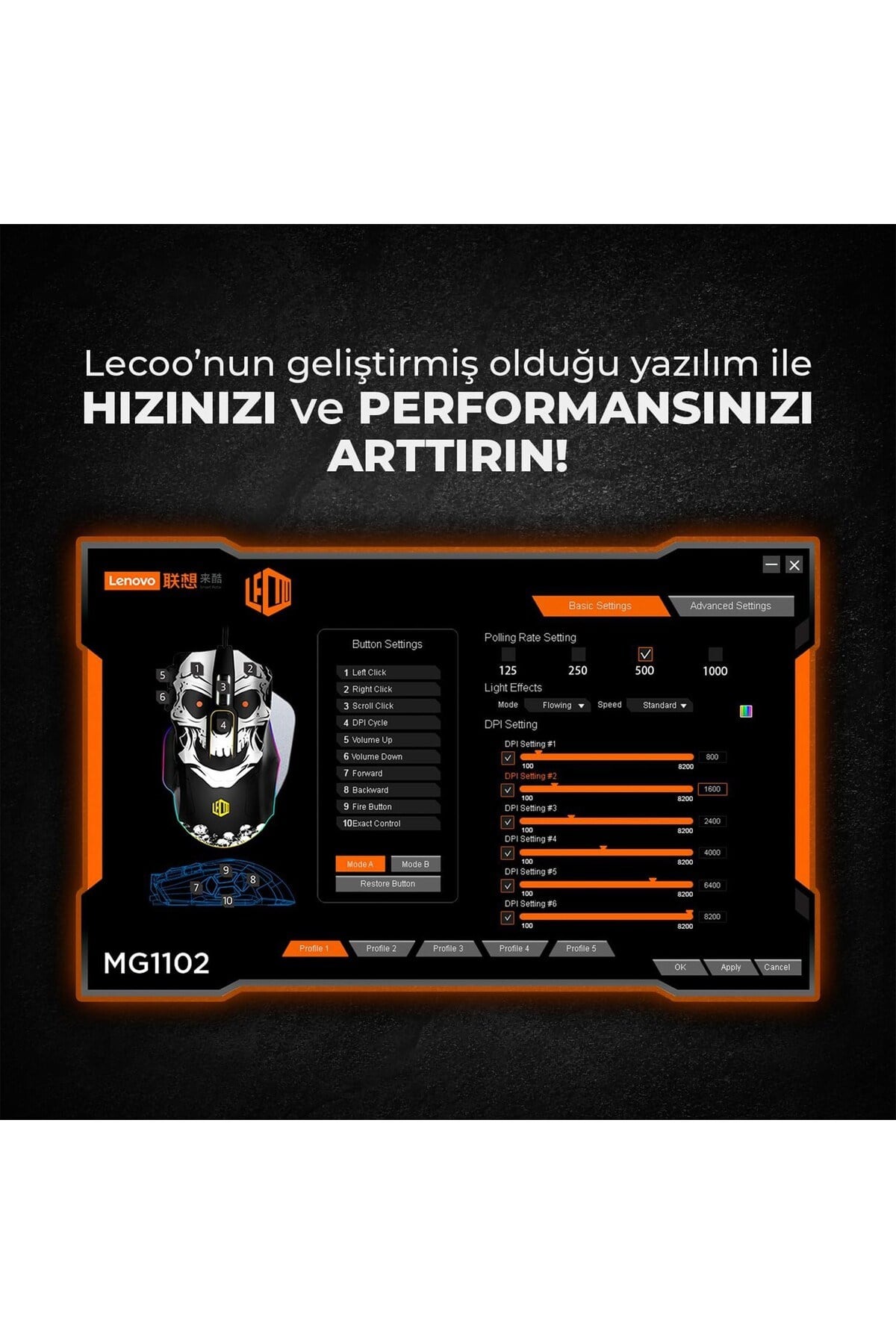 MG1102 Kablolu RGB 8200DPI 10 Makro Tuşlu Gaming Oyuncu Mouse & Mousepad