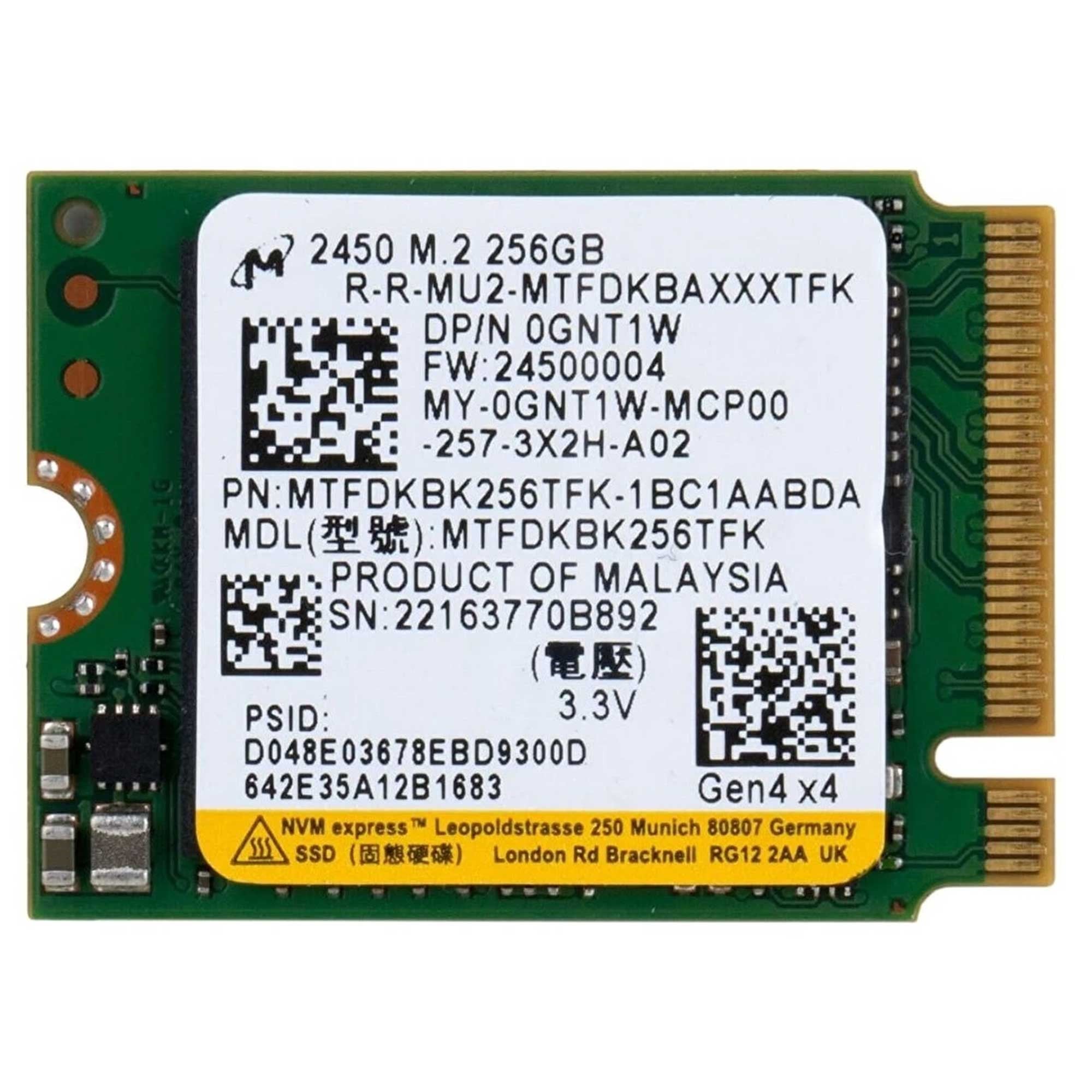 Micron MTFDKBK256TFK-1BC1AABDA 256GB M.2 22x30 GEN4 SSD