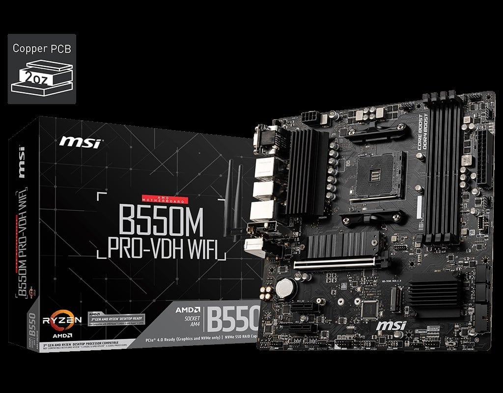 Msi B550m Pro-vdh Wifi Ddr4 4400mhz 1xvga 1xhdmi 1xdp 2xm.2 Usb 3.2 Matx Am4 (amd 5000 Ve 3000 Serisi Islemci Uyumlu)