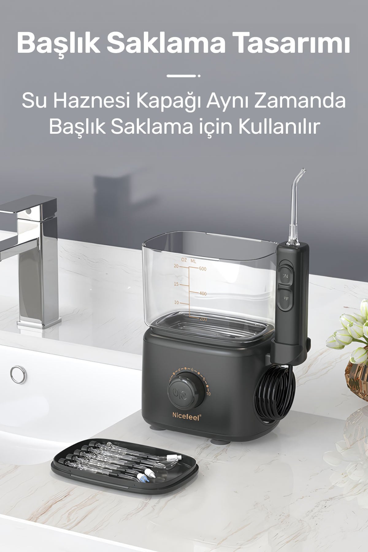 Nicefeel FC180 Profesyonel 600ml Diş Teli/Protez Bakım ve Ağız Duşu-Beyaz