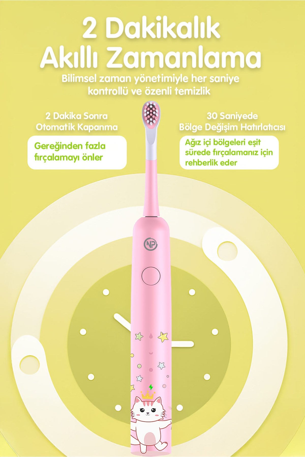 Nicefeel X500 Çocuklar için Dakikada 39600 Titreşim,Şarjlı Sonic Profesyonel Diş Fırçası-Pembe