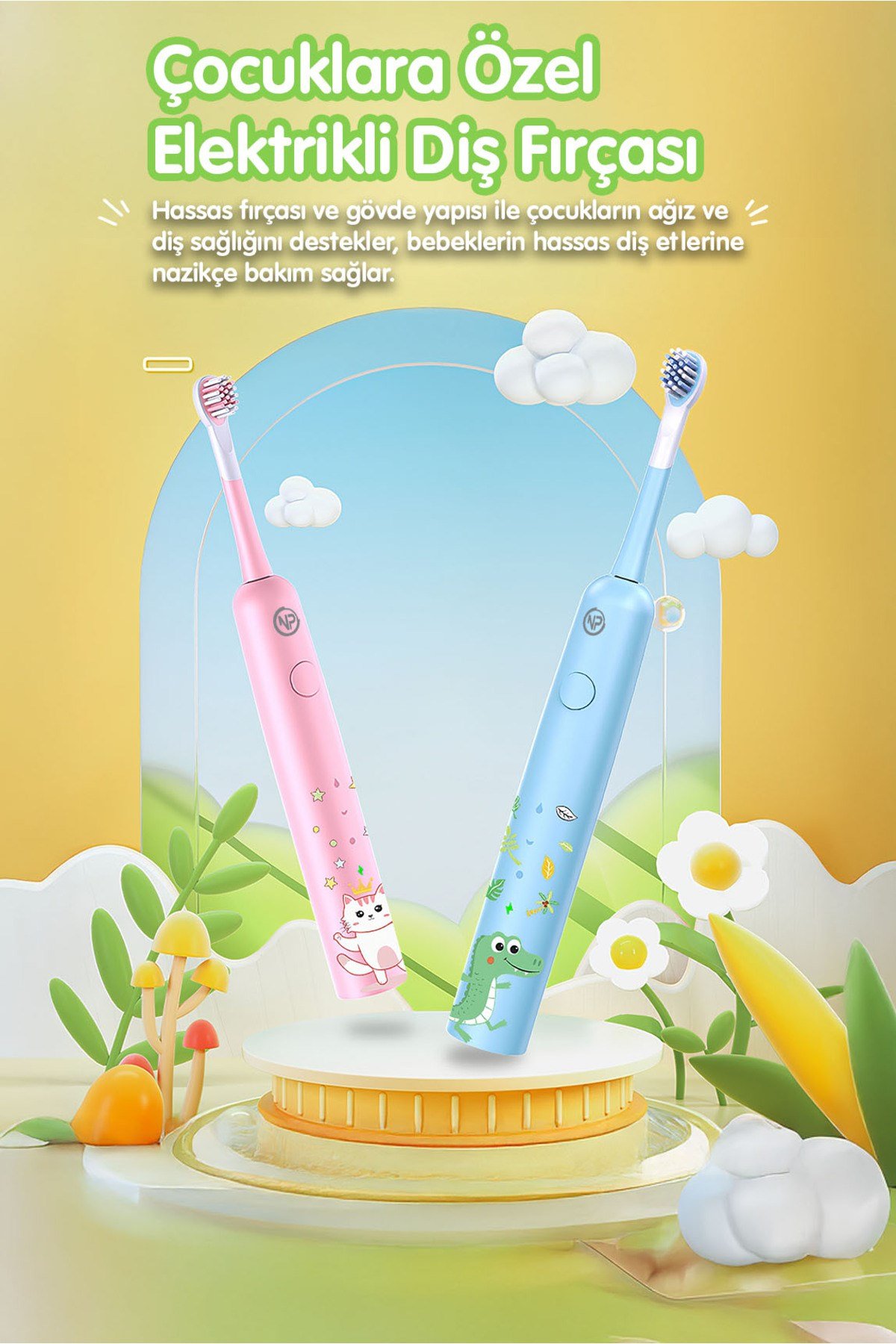 Nicefeel X500 Çocuklar için Dakikada 39600 Titreşim,Şarjlı Sonic Profesyonel Diş Fırçası-Pembe