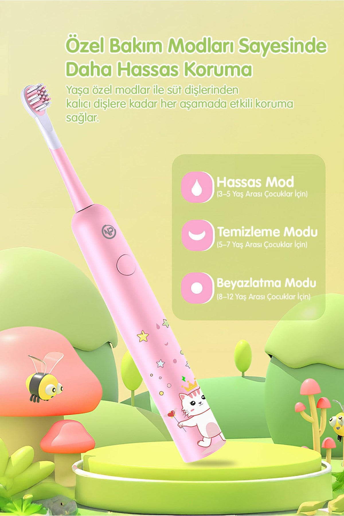 Nicefeel X500 Çocuklar için Dakikada 39600 Titreşim,Şarjlı Sonic Profesyonel Diş Fırçası-Pembe