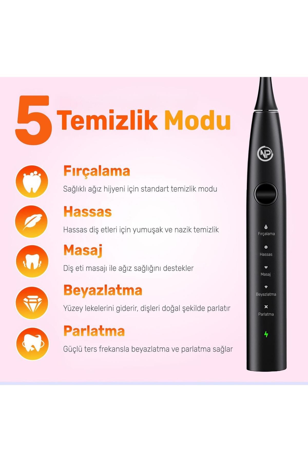 Nicefeel X610-Z Dakikada 40000 Titreşim, Şarjlı Sonic Profesyonel Diş Fırçası-Siyah