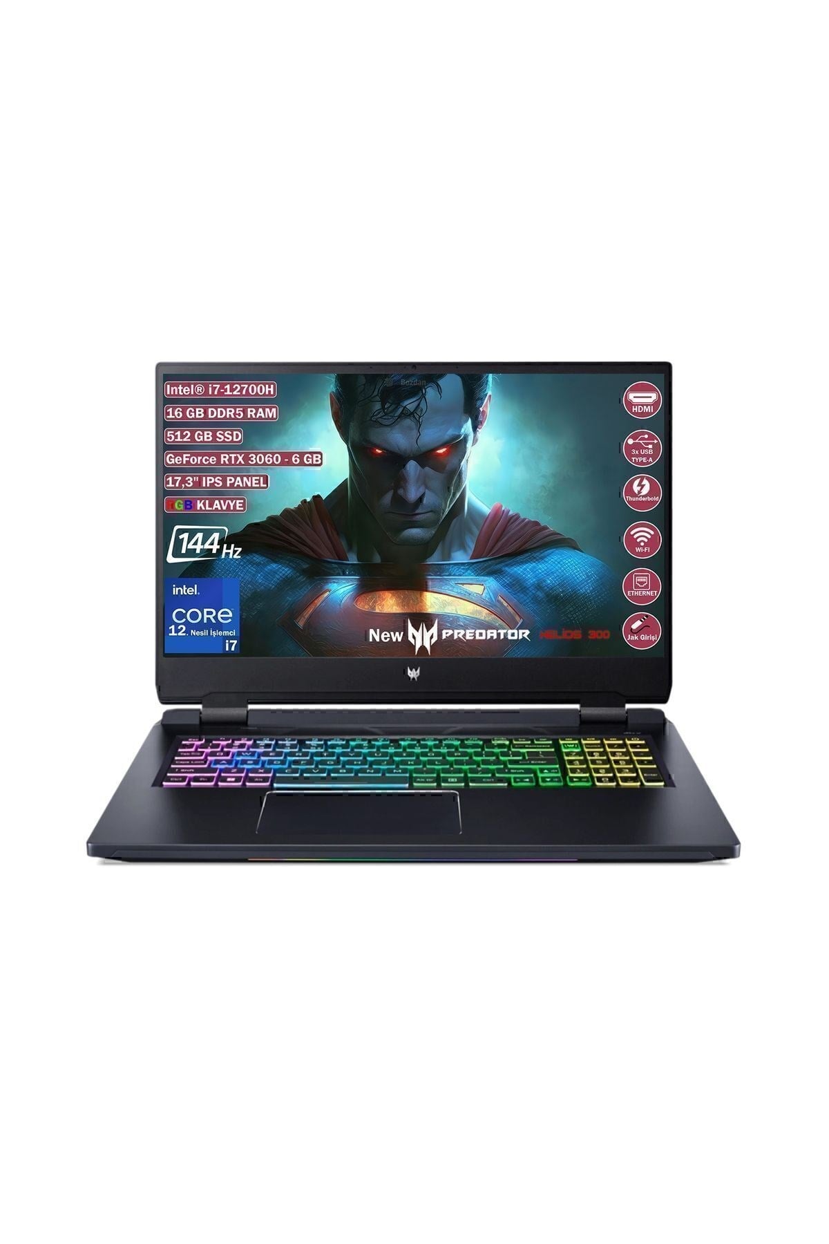 Nitro Predator Core i7 12700H 16GB 512SSD RTX 3060 Freedos 17,3