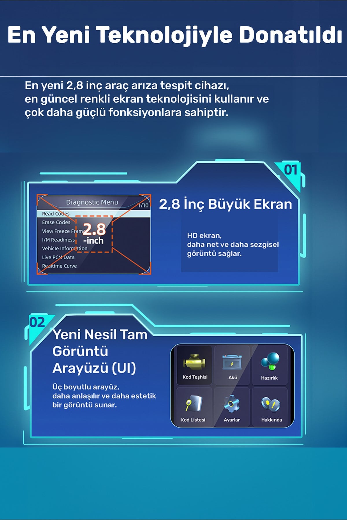 NPC529 Türkçe OBDII/EOBD+CAN Modlu Araç Arıza Tespit/Silme Cihazı
