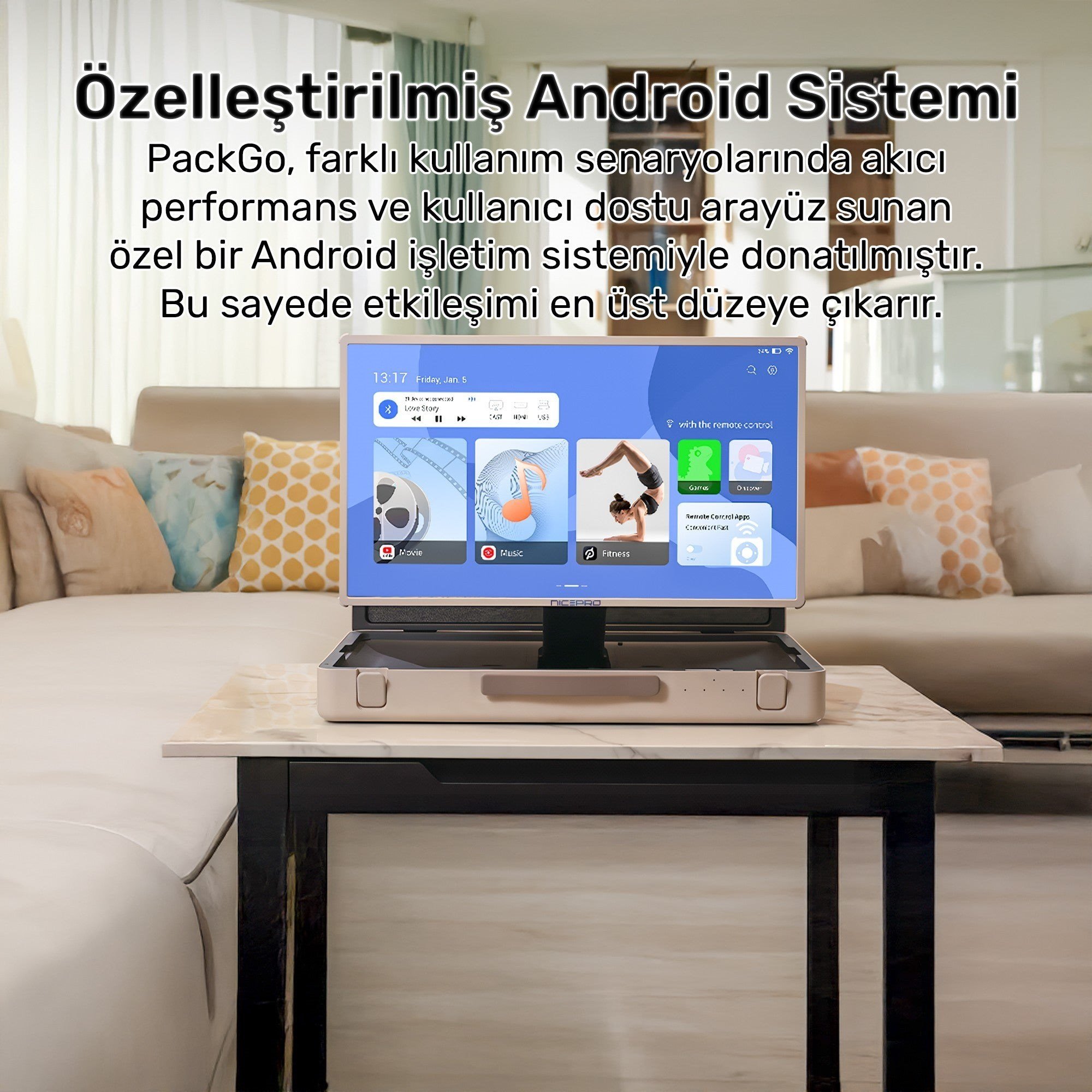 NPO AP2718T 27'' FHD 8/128GB Android Dokunmatik Çantalı Şarjlı Taşınabilir Smart Led Ekran