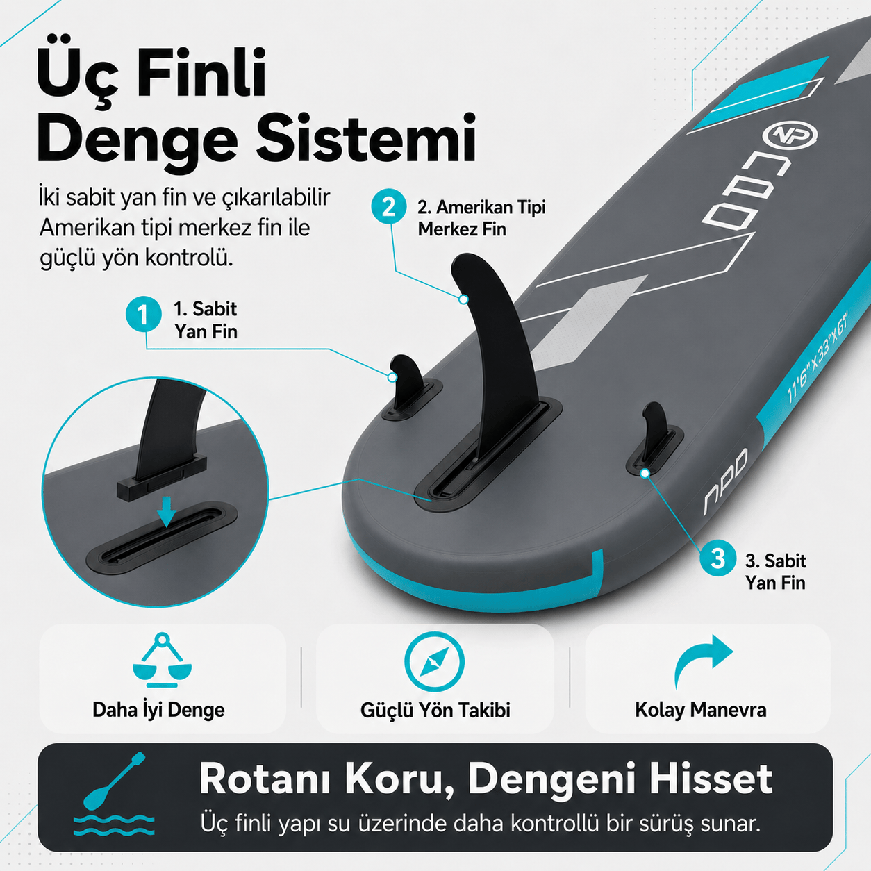 NPO Aqua Gray 350x84x15cm Şişme Military SUP Paddle Board 196kg Kürek Pompa Çanta Koltuklu Full Set