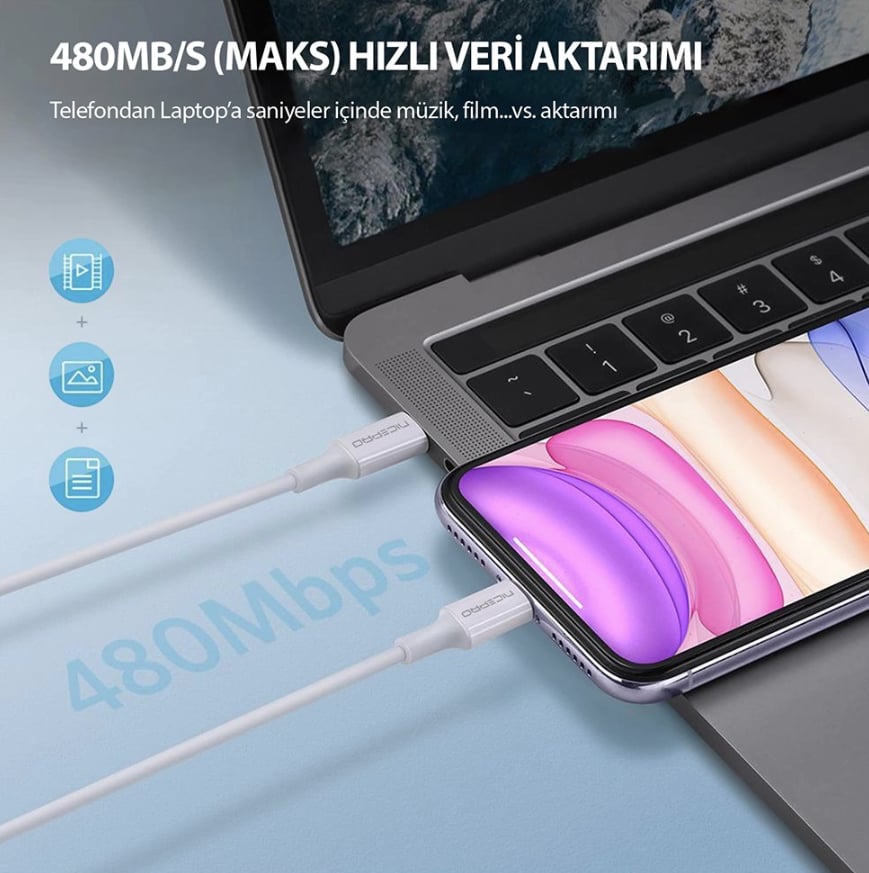 NPO CTC12 60W 1.2m TPE Type-C to Type-C Hızlı Şarj ve Data Kablosu 2 Adet