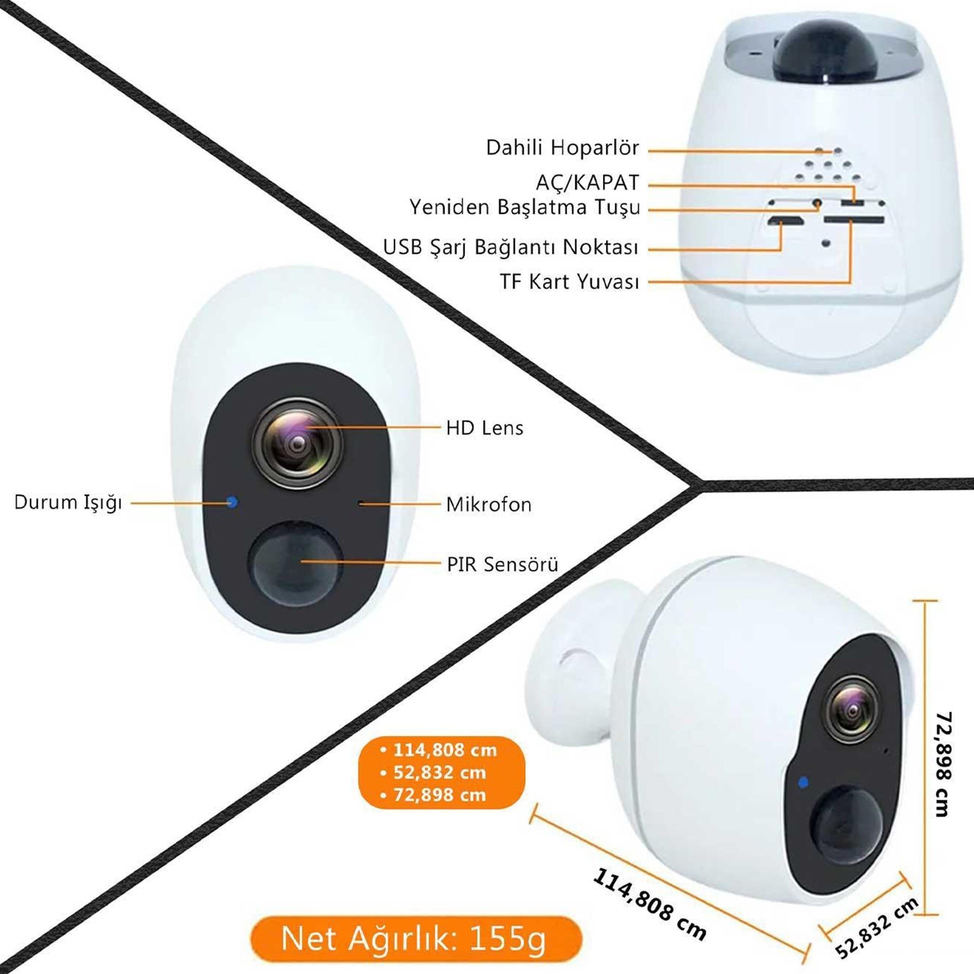 NPO FA02 1080P FullHD,130° Geniş Açılı Lens,PIR Sensör,Su geçirmez,Çift Yönlü Ses,Cloud APP IP Kamera
