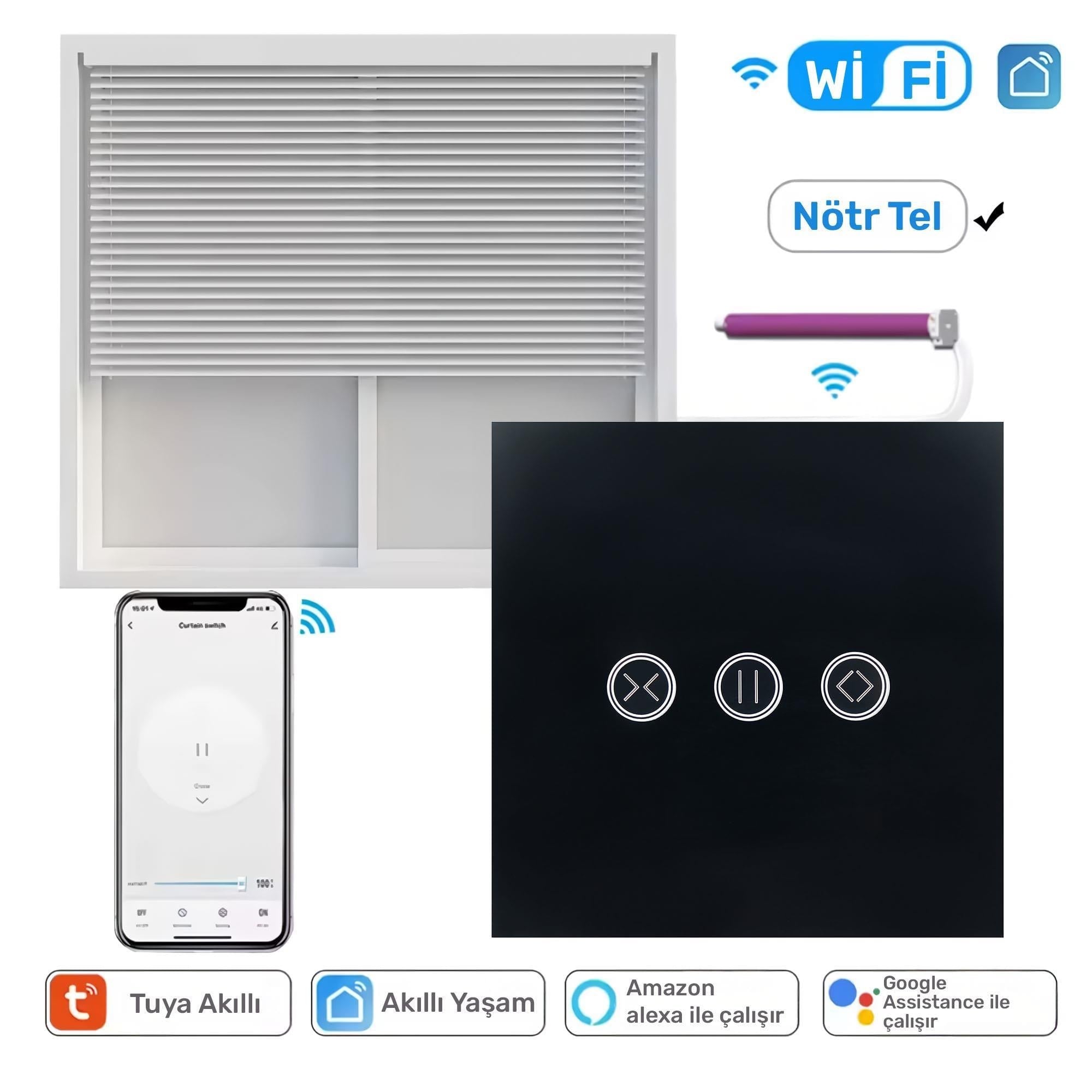 NPO FGTCM009 Dokunmatik Wifi TUYA Destekli Akıllı Elektrik Anahtarı-Siyah
