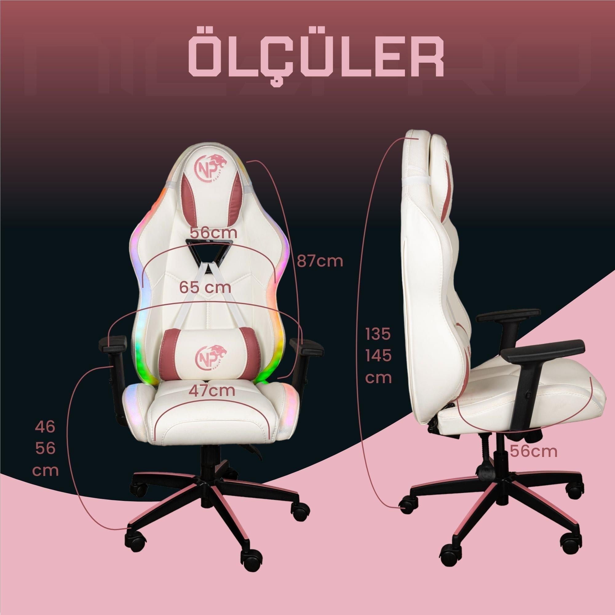 NPO GC2001PW 2D Kolçaklı,RGB Ledli,Boyun ve Sırt Destekli Oyuncu Koltuğu,Pembe-Beyaz
