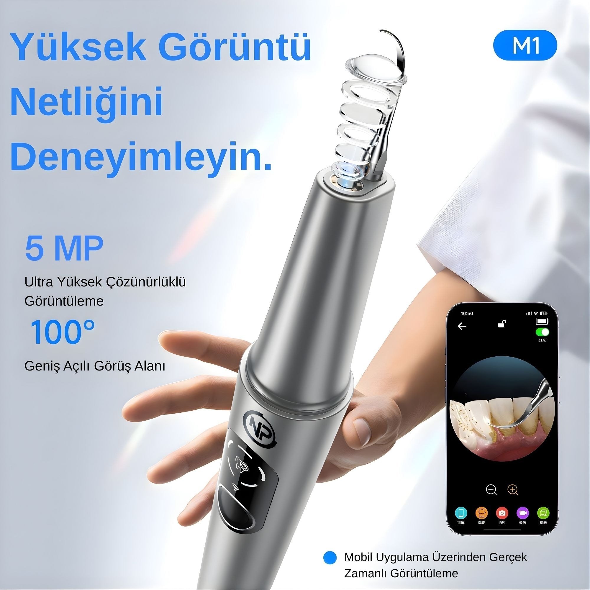 NPO M1 5MP Kameralı UV'li 5 Modlu Ultrasonic Diş Beyazlatma Tartar Plak Diş Taşı Temizleme Cihazı