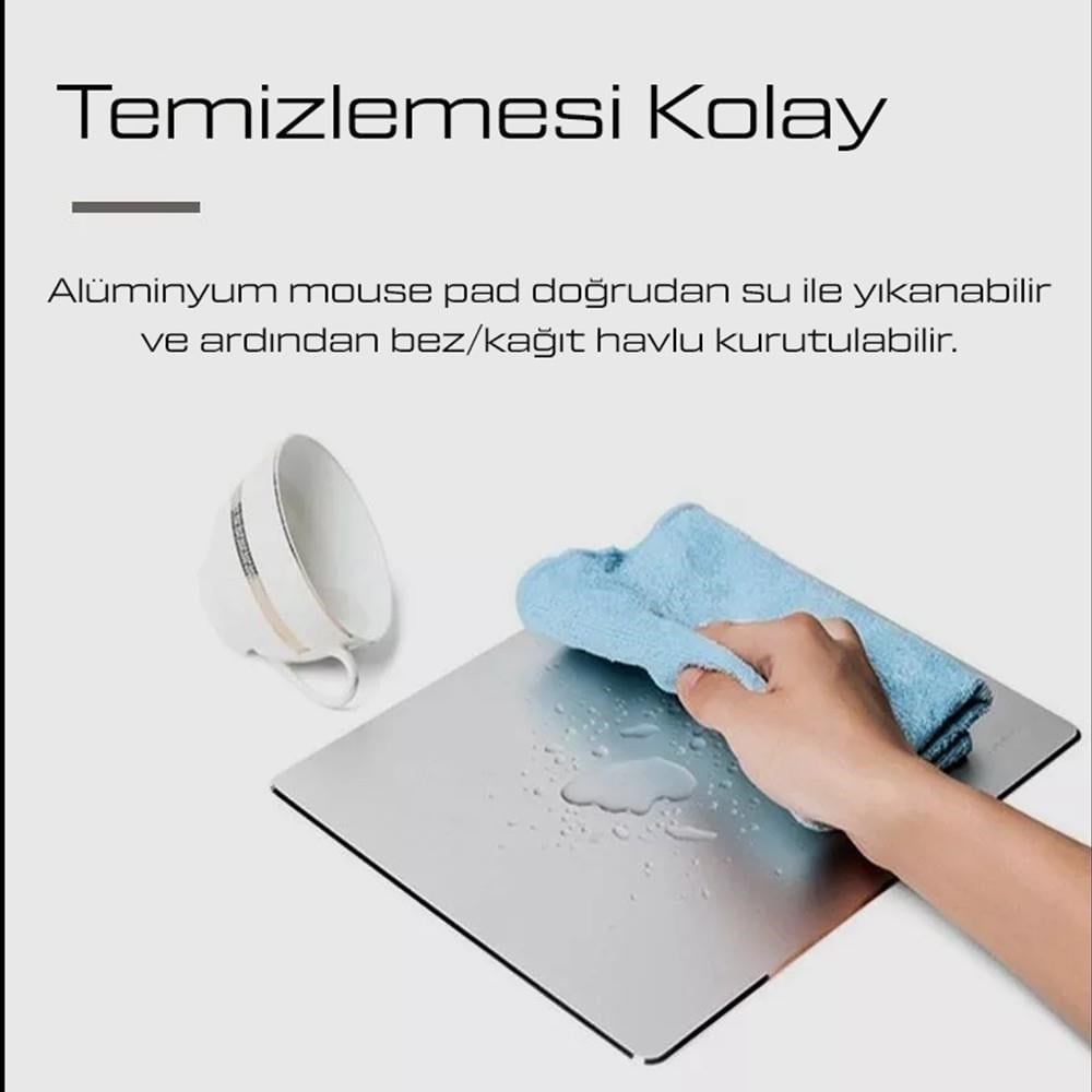 NPO MP02CW Kaydırmaz Tabanlı,Antibakteriyel Hassas Tepki Yüzeyli,246x202x2mm Alüminyum Mouse Pad