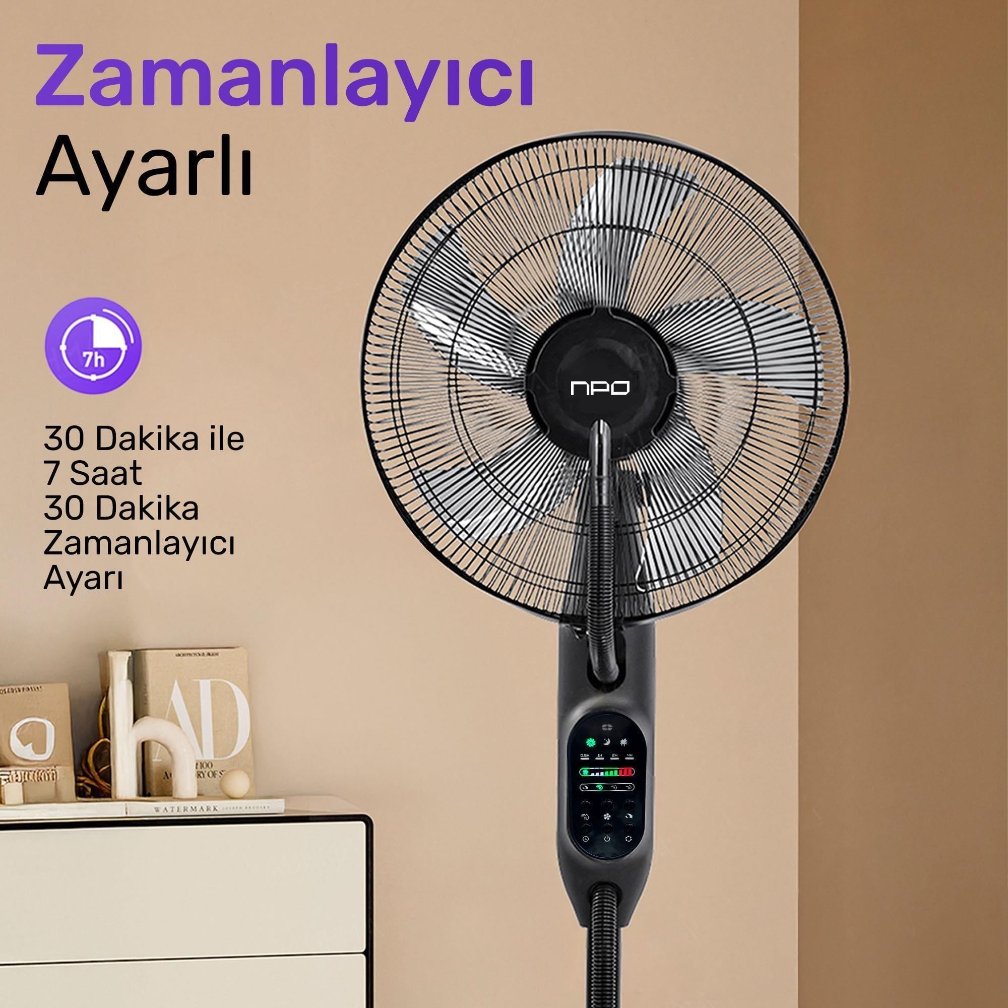 NPO N01 Buz Eklenebilir Ultrasonik Buharlı Zaman Ayarlı 3 Kademli Sessiz 75W Akıllı Vantilatör