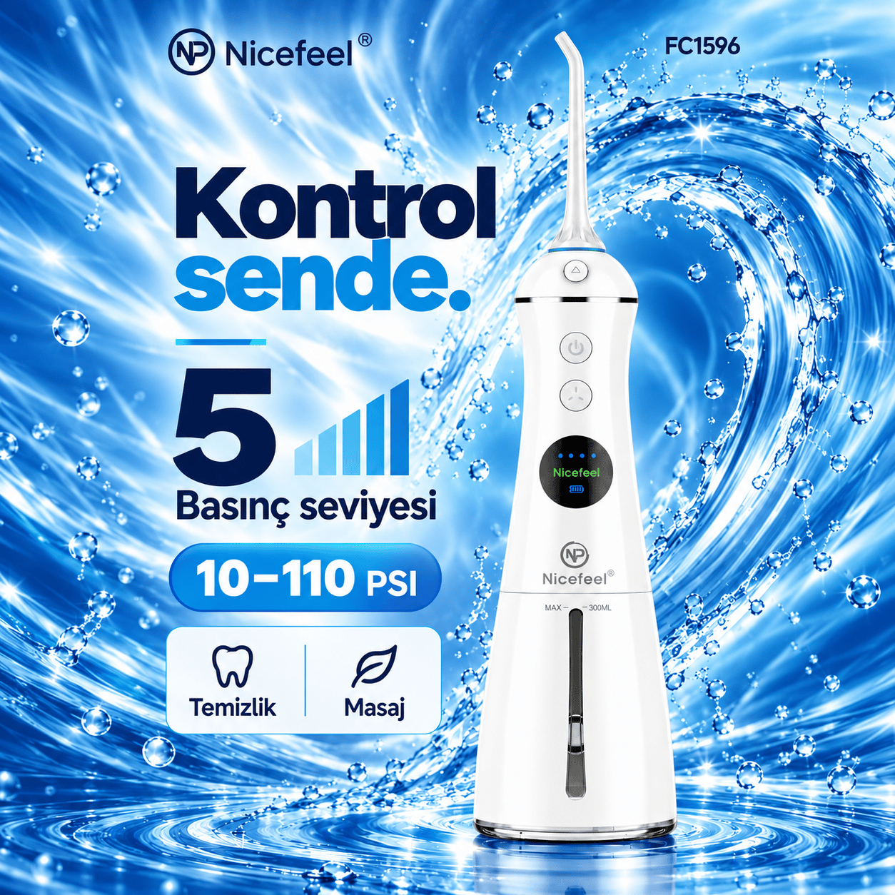 NPO Nicefeel FC1596 Taşınabilir,Şarjlı,Masajlı,Diş Teli/Protez Bakım Profesyonel Ağız Duşu