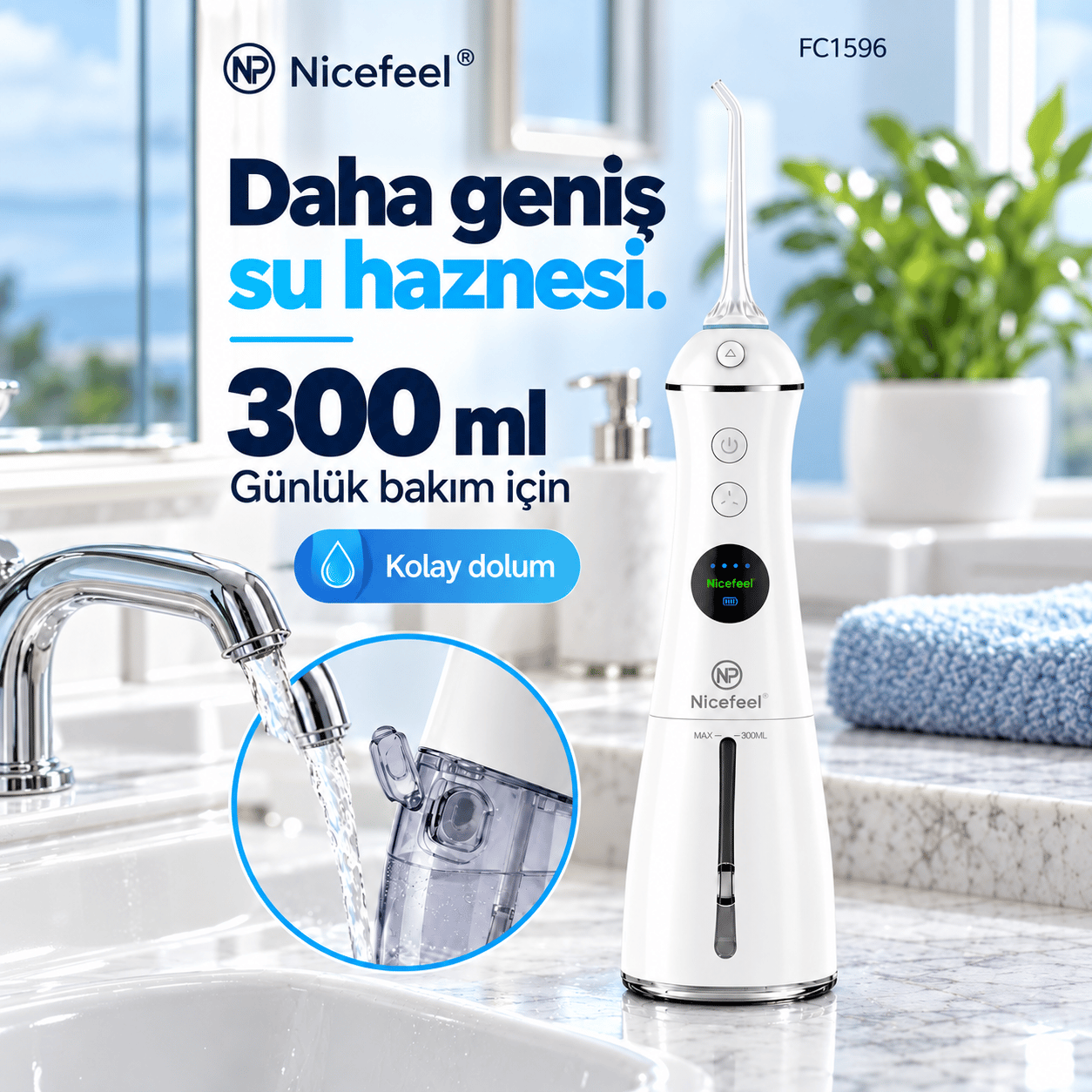 NPO Nicefeel FC1596 Taşınabilir,Şarjlı,Masajlı,Diş Teli/Protez Bakım Profesyonel Ağız Duşu