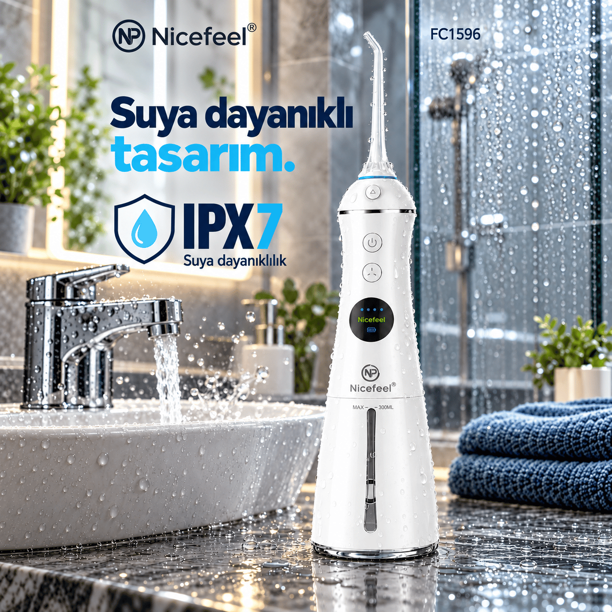 NPO Nicefeel FC1596 Taşınabilir,Şarjlı,Masajlı,Diş Teli/Protez Bakım Profesyonel Ağız Duşu