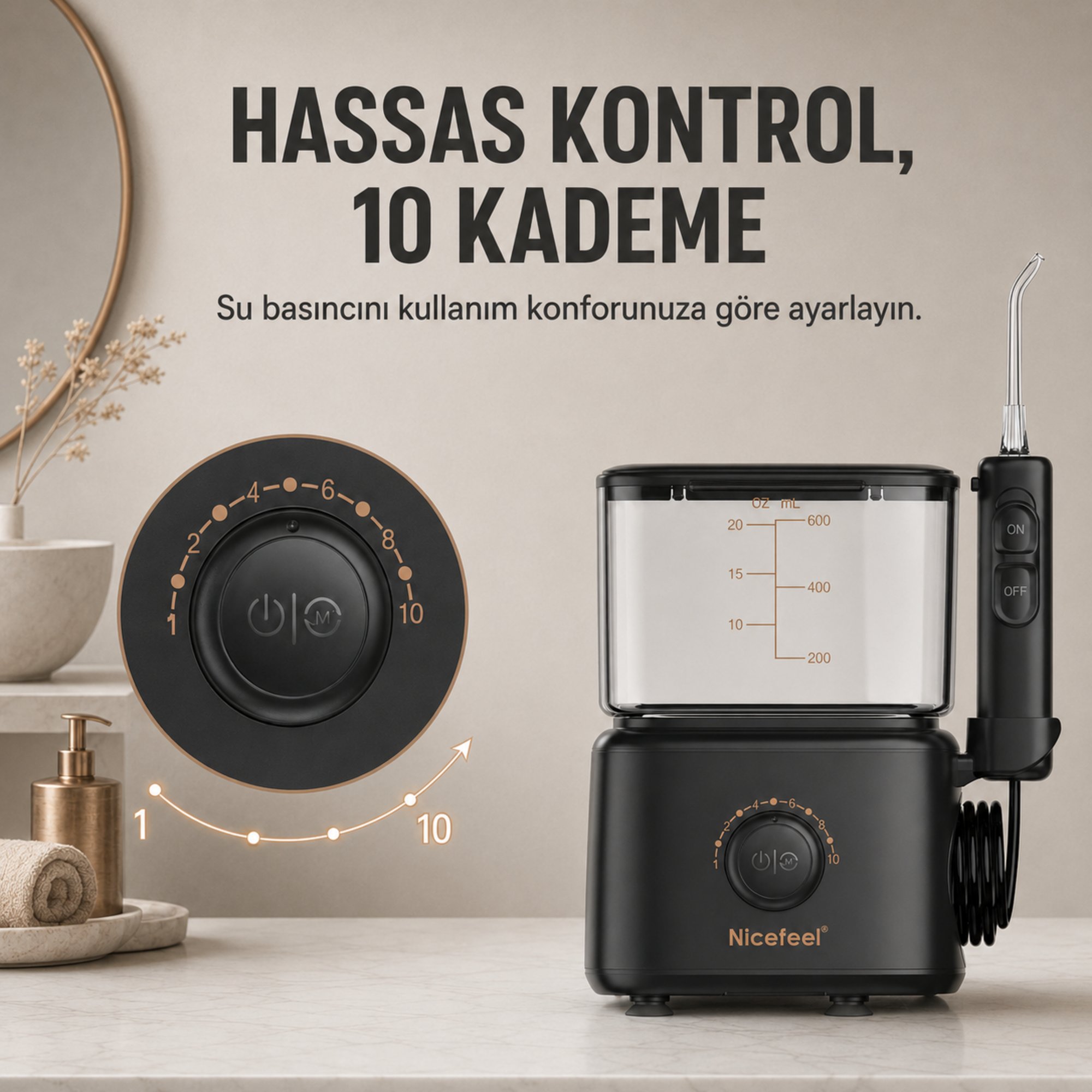 NPO Nicefeel FC180 Profesyonel 600ml Diş Teli/Protez Bakım ve Ağız Duşu - Siyah
