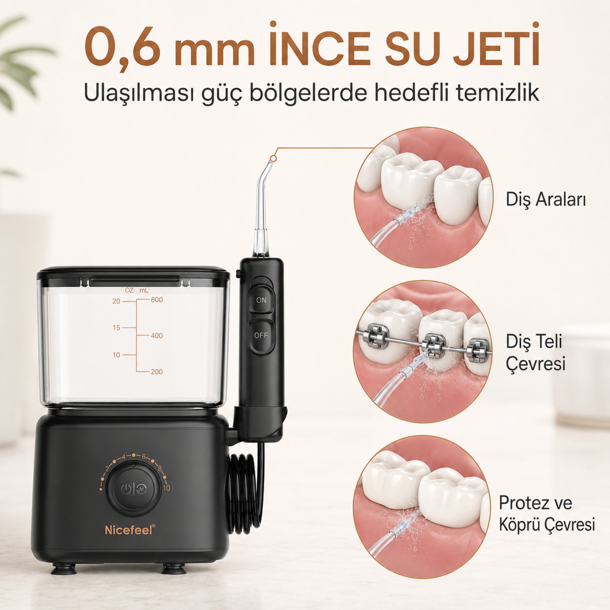 NPO Nicefeel FC180 Profesyonel 600ml Diş Teli/Protez Bakım ve Ağız Duşu - Siyah