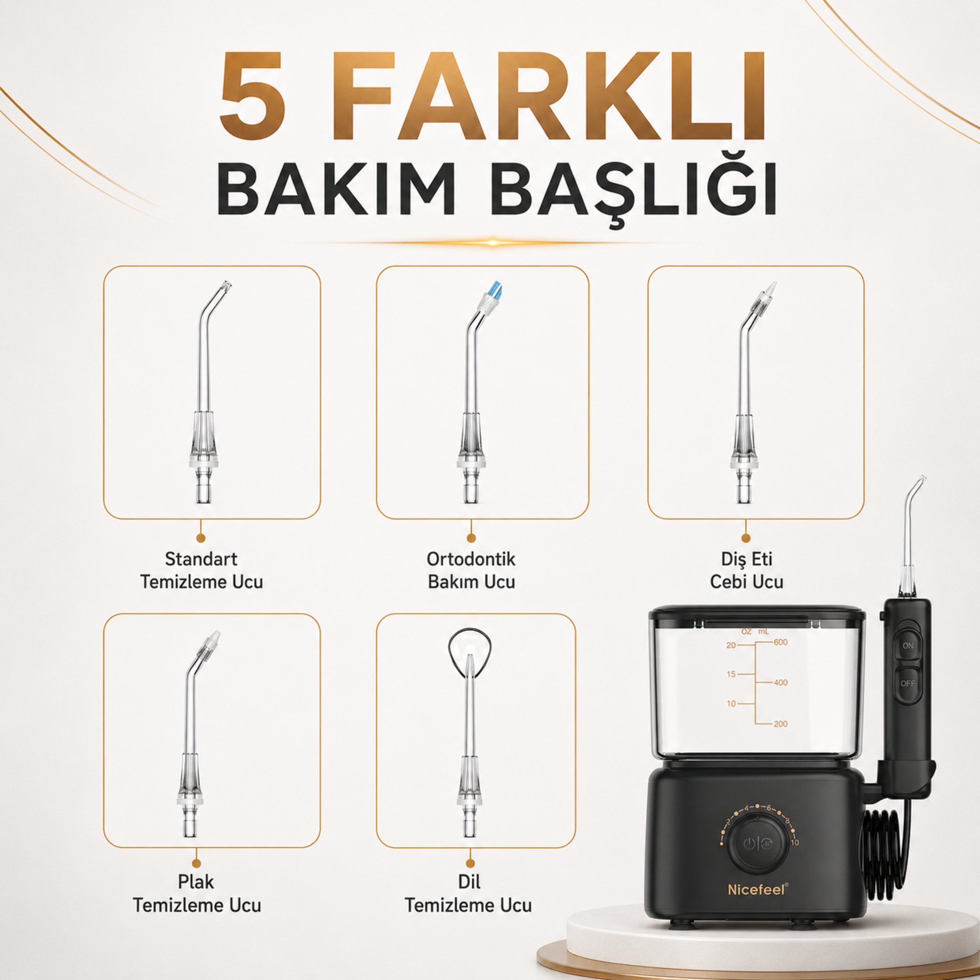 NPO Nicefeel FC180 Profesyonel 600ml Diş Teli/Protez Bakım ve Ağız Duşu - Siyah