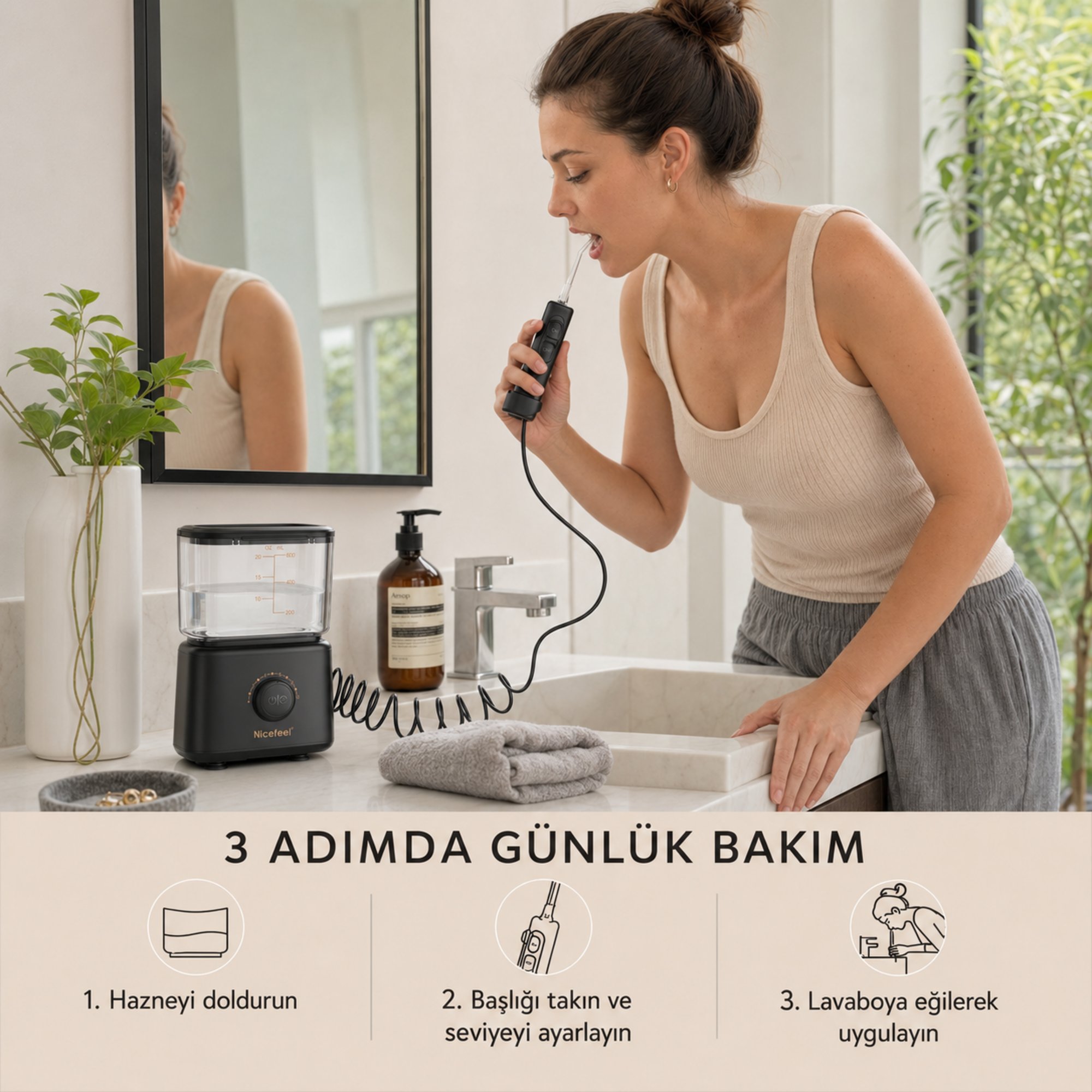 NPO Nicefeel FC180 Profesyonel 600ml Diş Teli/Protez Bakım ve Ağız Duşu - Siyah