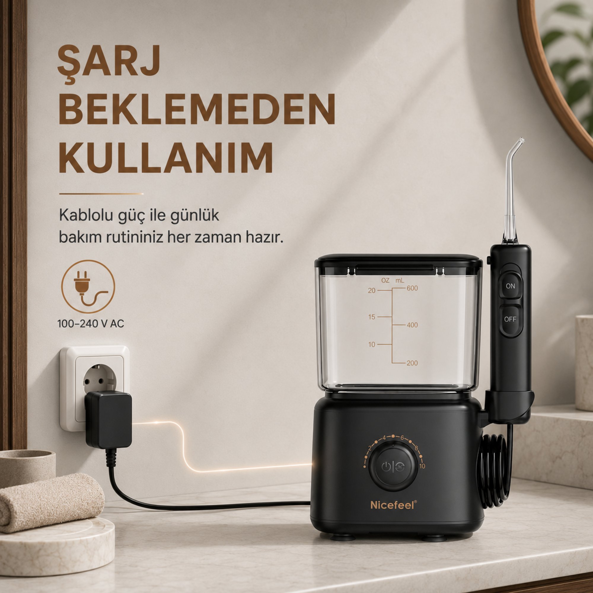 NPO Nicefeel FC180 Profesyonel 600ml Diş Teli/Protez Bakım ve Ağız Duşu - Siyah