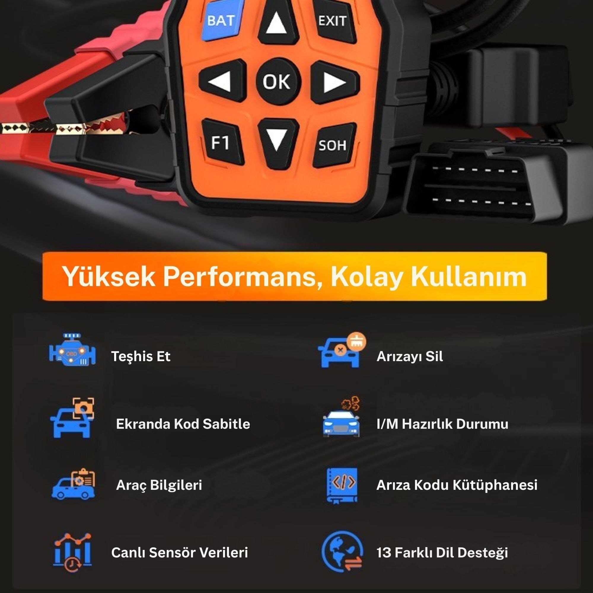 NPO NPC368Pro 2in1 Akü Analizli ve 50.000+ Hata Kodu Hafızalı Türkçe Araç Arıza Tespit Cihazı