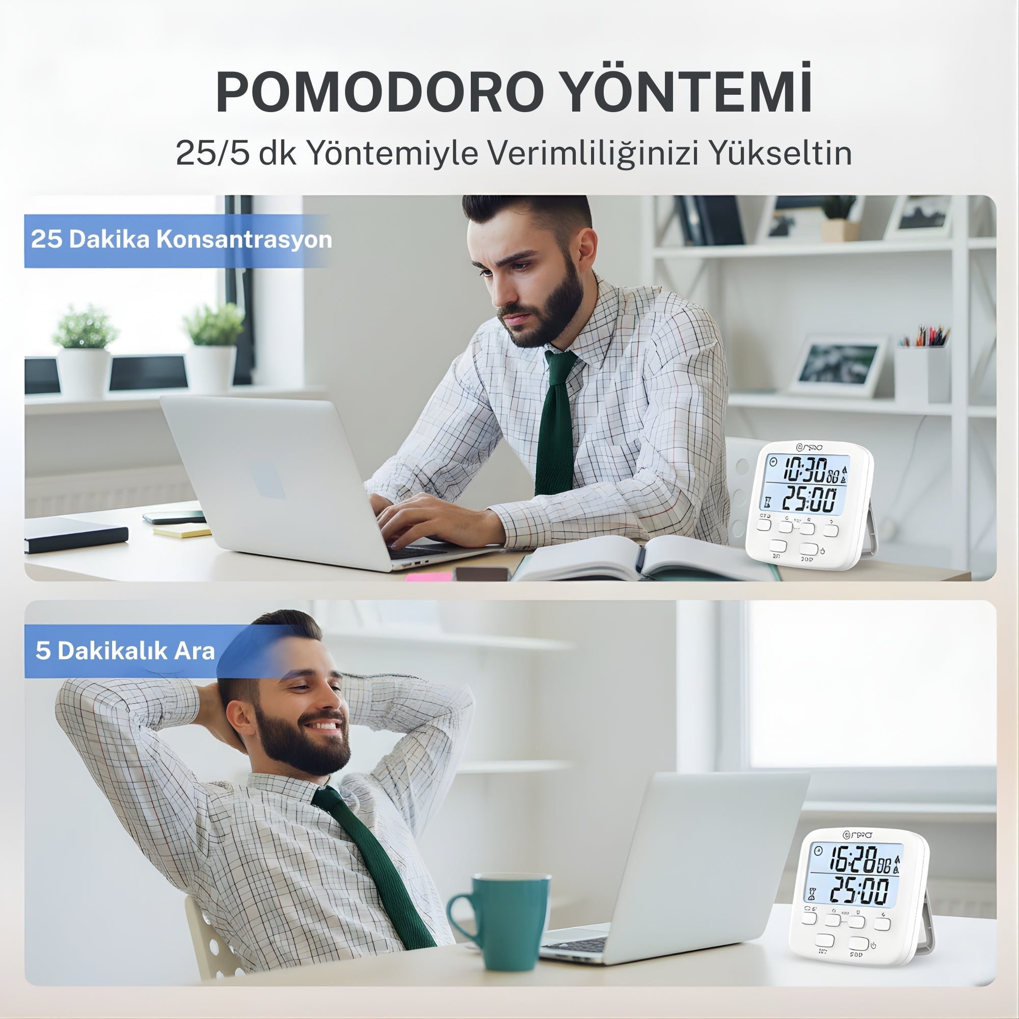 NPO NPT19 Çift Sayaçlı Dijital Kronometre Pomodoro Motivasyon Saati