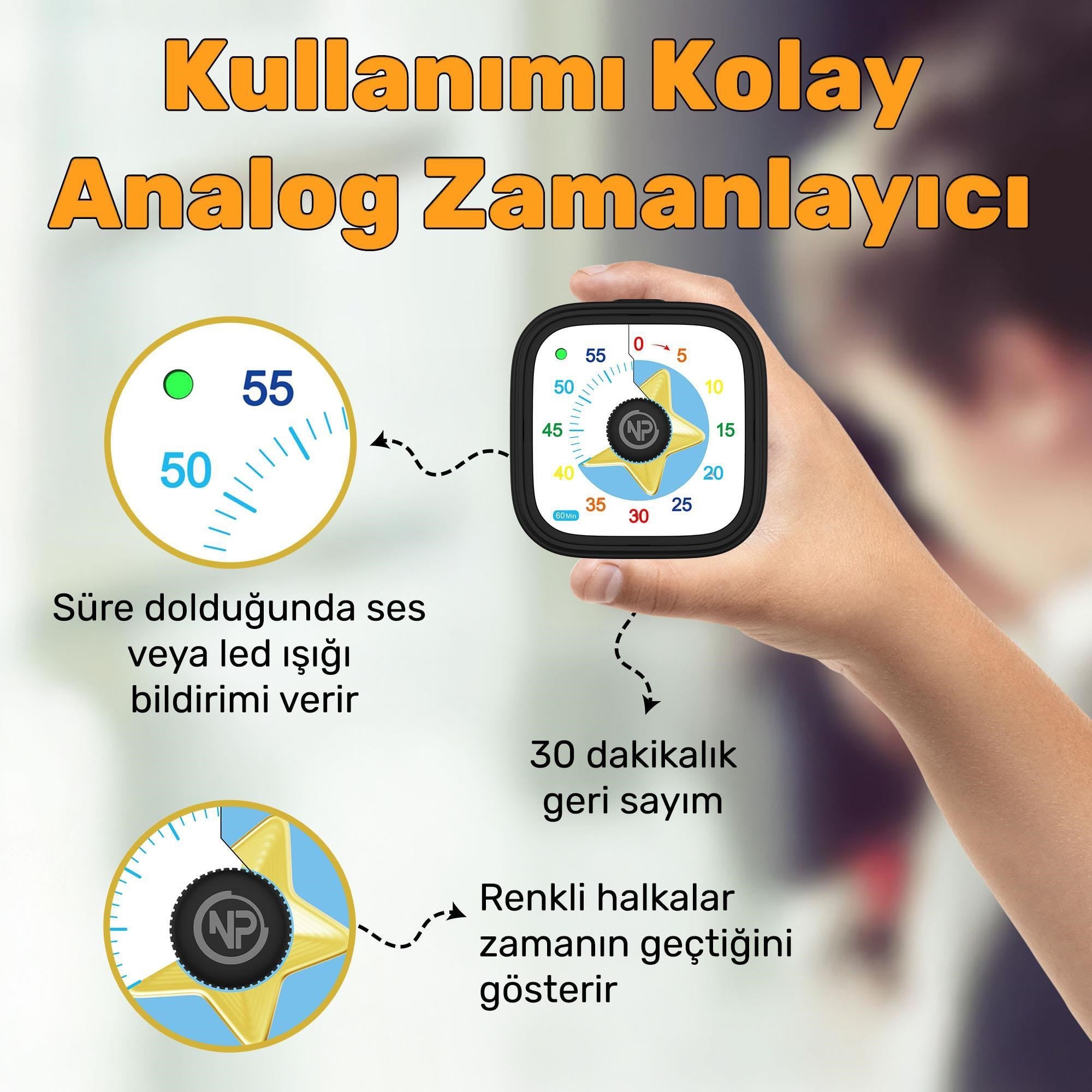 NPO NPT31ST Mutfak,Ders,Yemek için 60dk Analog Alarm Zamanlayıcı,Pomodoro Öğrenci Motivasyon Saati