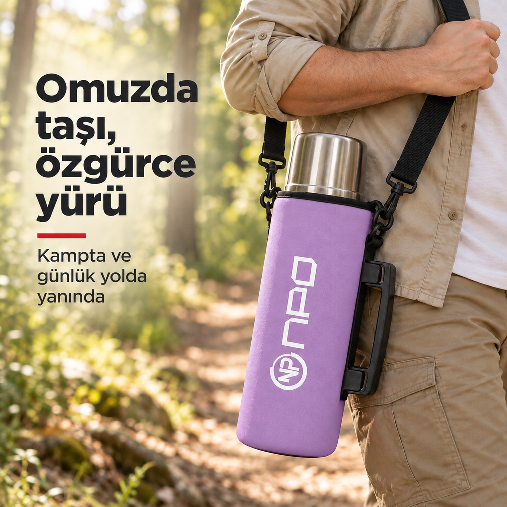 NPO NT01 2 Katman Vakum Teknolojili 24H Sıcak 48H Soğuk 72H Buzlu Koruma Çelik Termos Lila Kılıflı