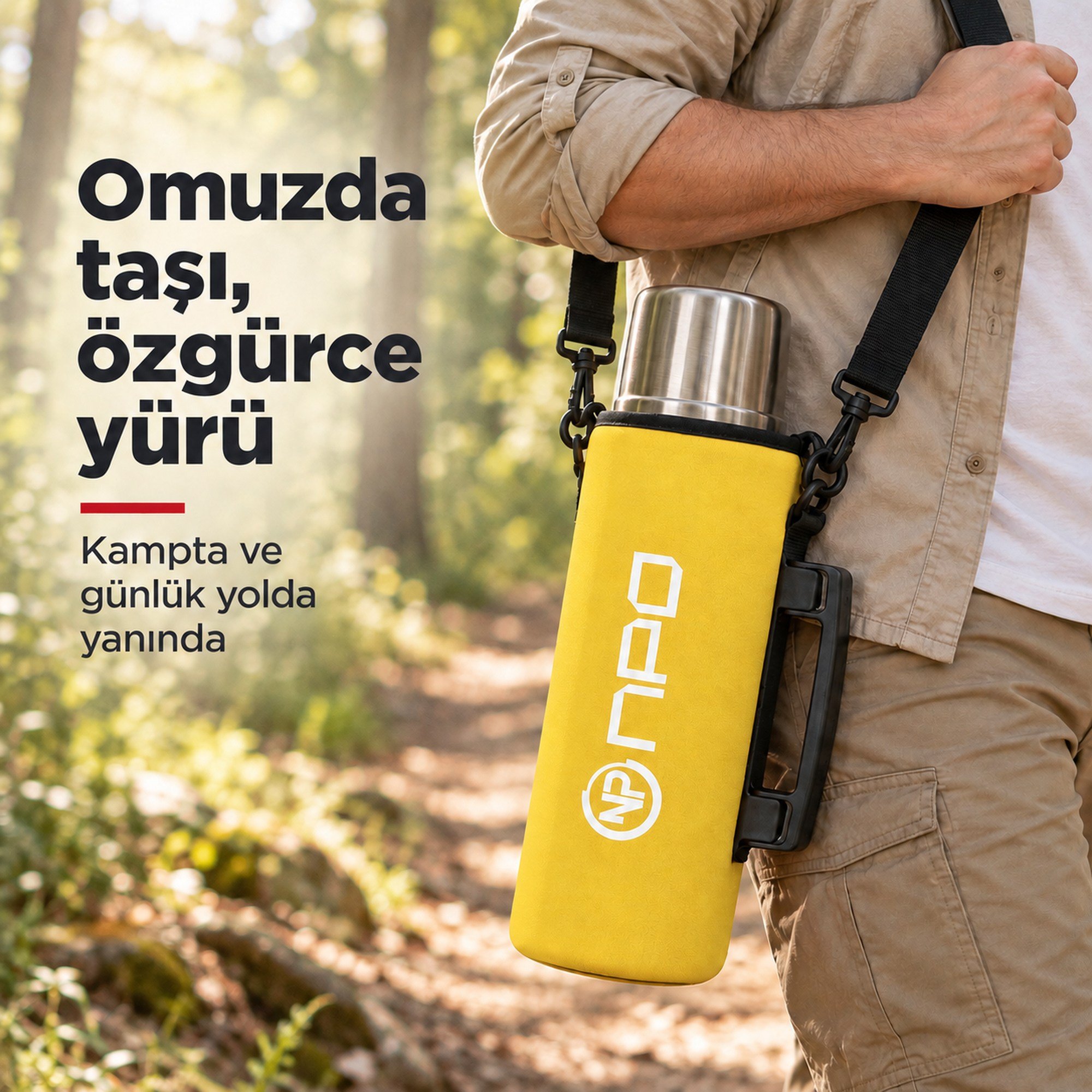NPO NT01 2 Katman Vakum Teknolojili 24H Sıcak 48H Soğuk 72H Buzlu Koruma Çelik Termos Sarı Kılıflı