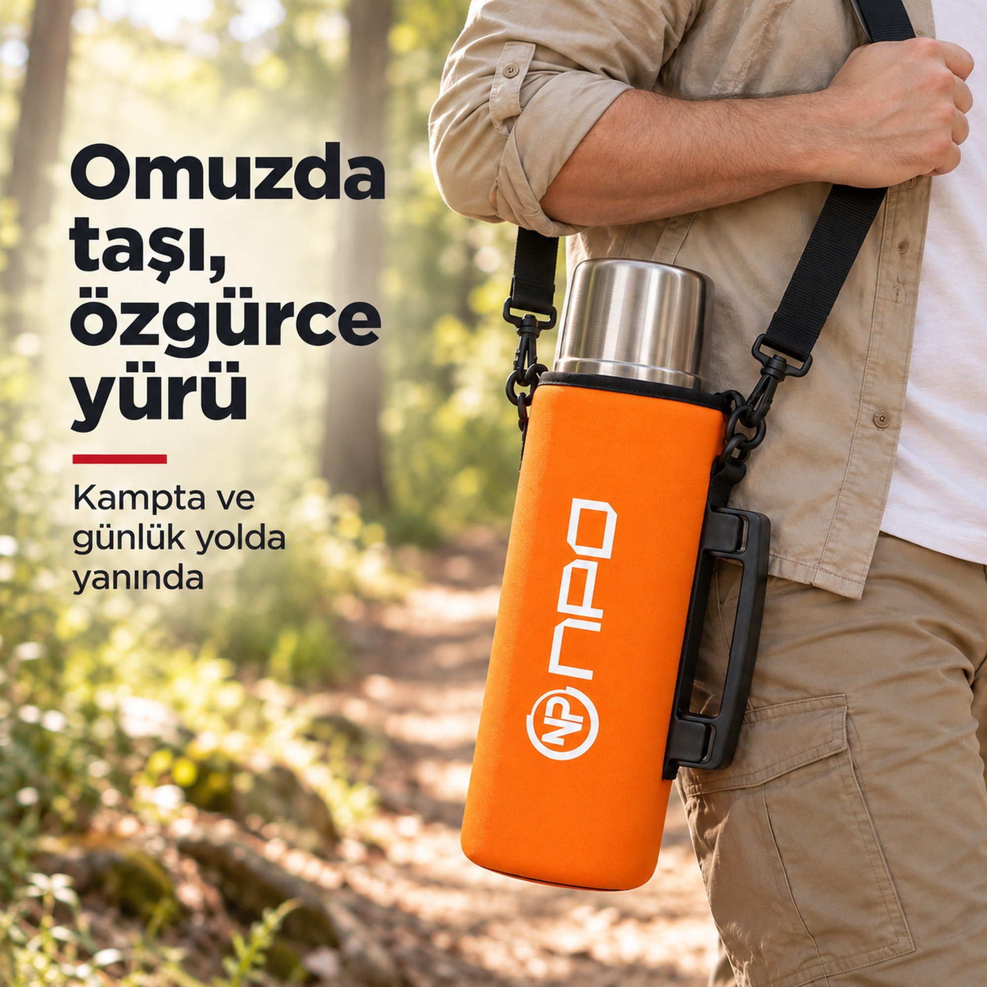 NPO NT01 2 Katman Vakum Teknolojili 24H Sıcak 48HSoğuk 72HBuzlu Koruma Çelik Termos Turuncu Kılıflı