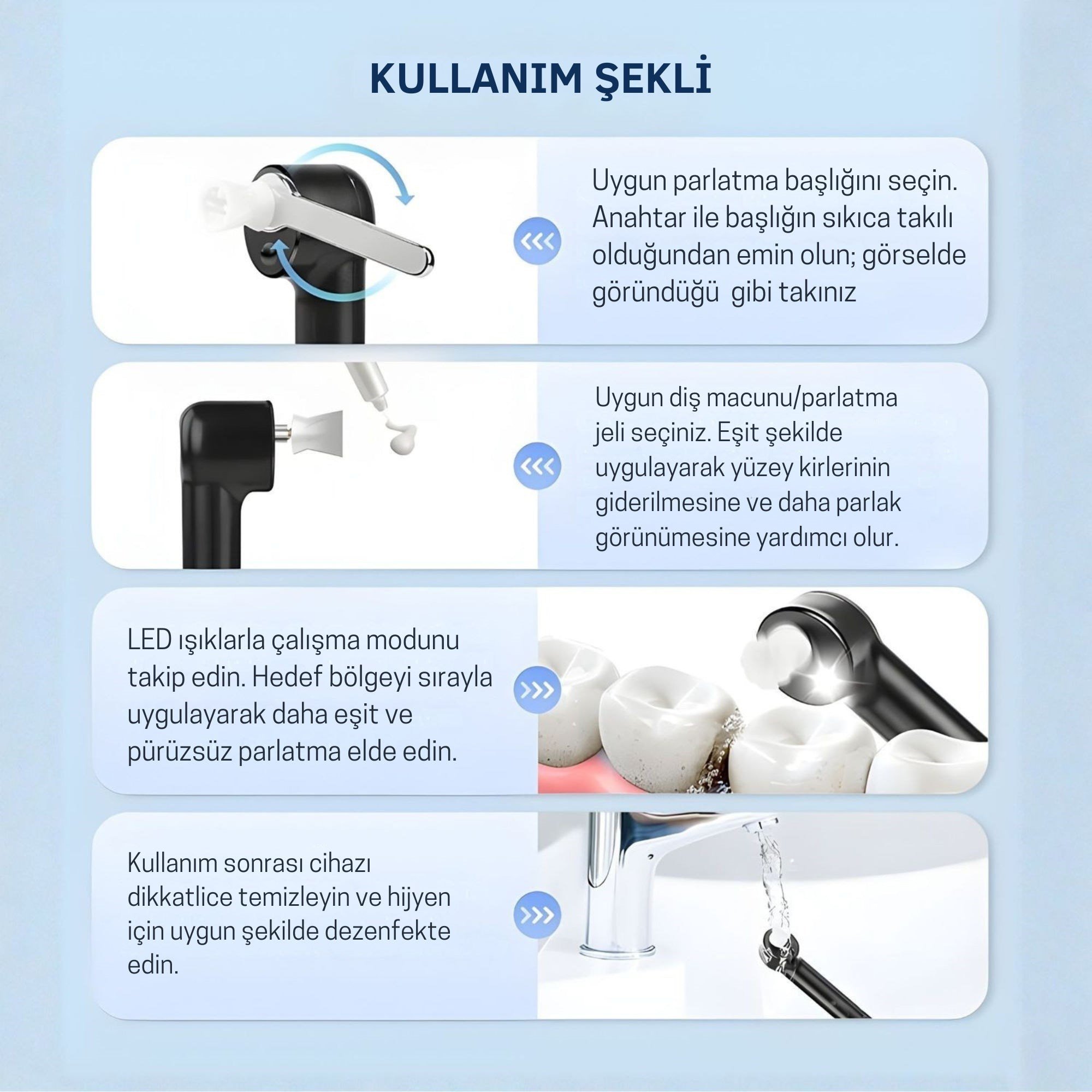 NPO P06 Şarjlı 5 Modlu 5 Uçlu Ledli Tartar Temizleme Diş Beyazlatma ve Profesyonel Parlatma Seti