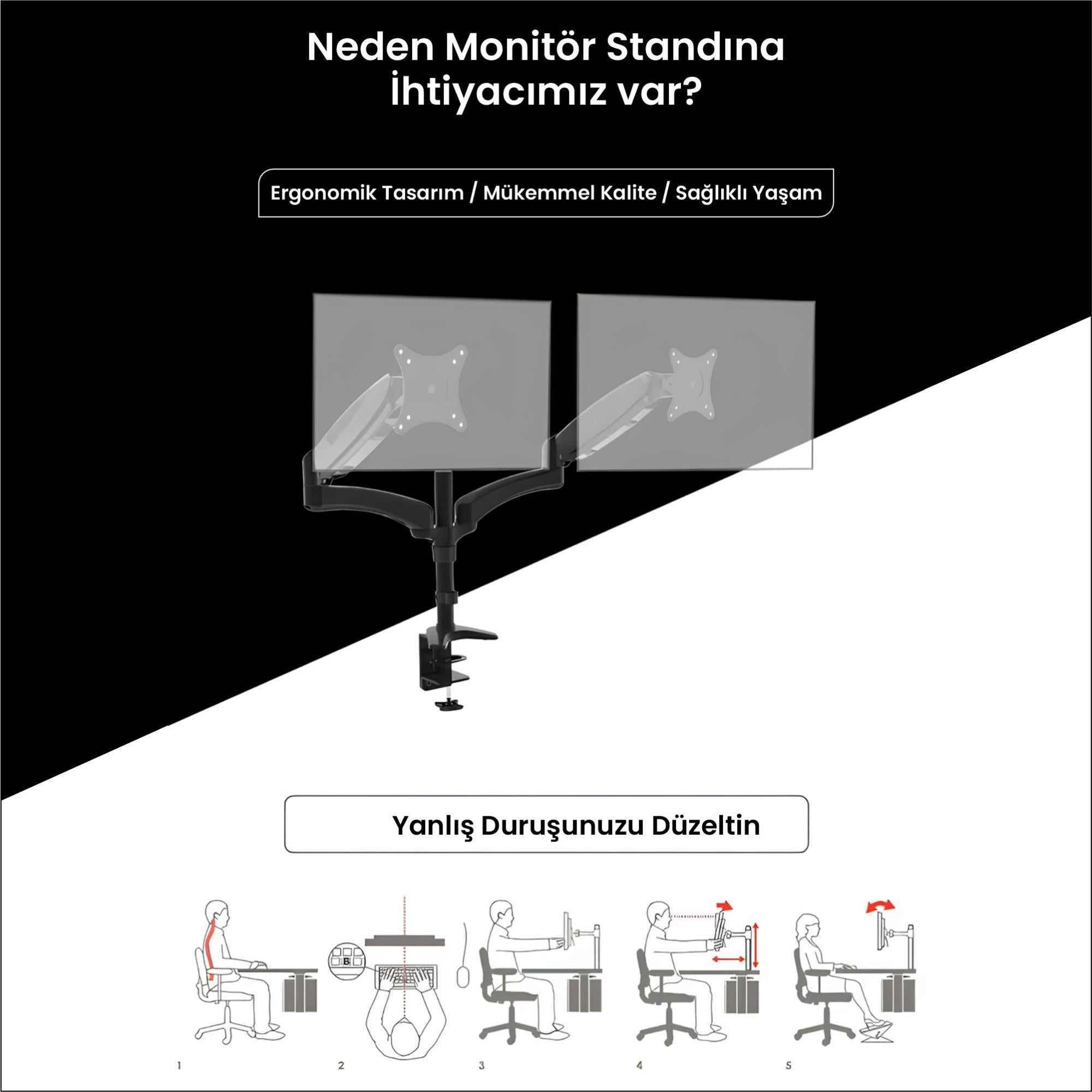 NPO STD222 Çift Kol Monitör Tutucu - Beyaz