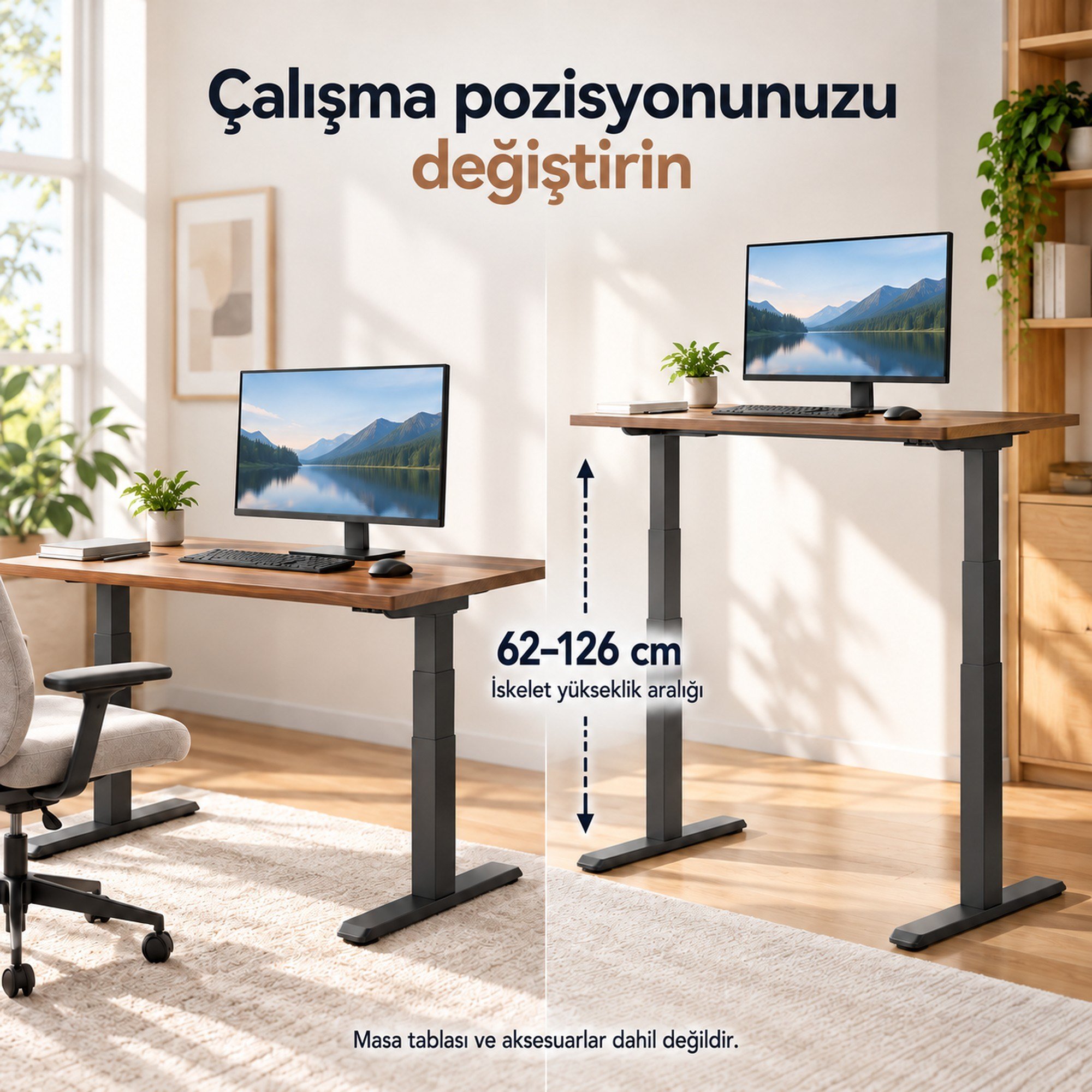 NPO STDM1723 180kg Çifit Motor 4cm/s 3 Hafızalı 62-126cm Yükseklik Elektrikli Ayarlı Masa İskeleti