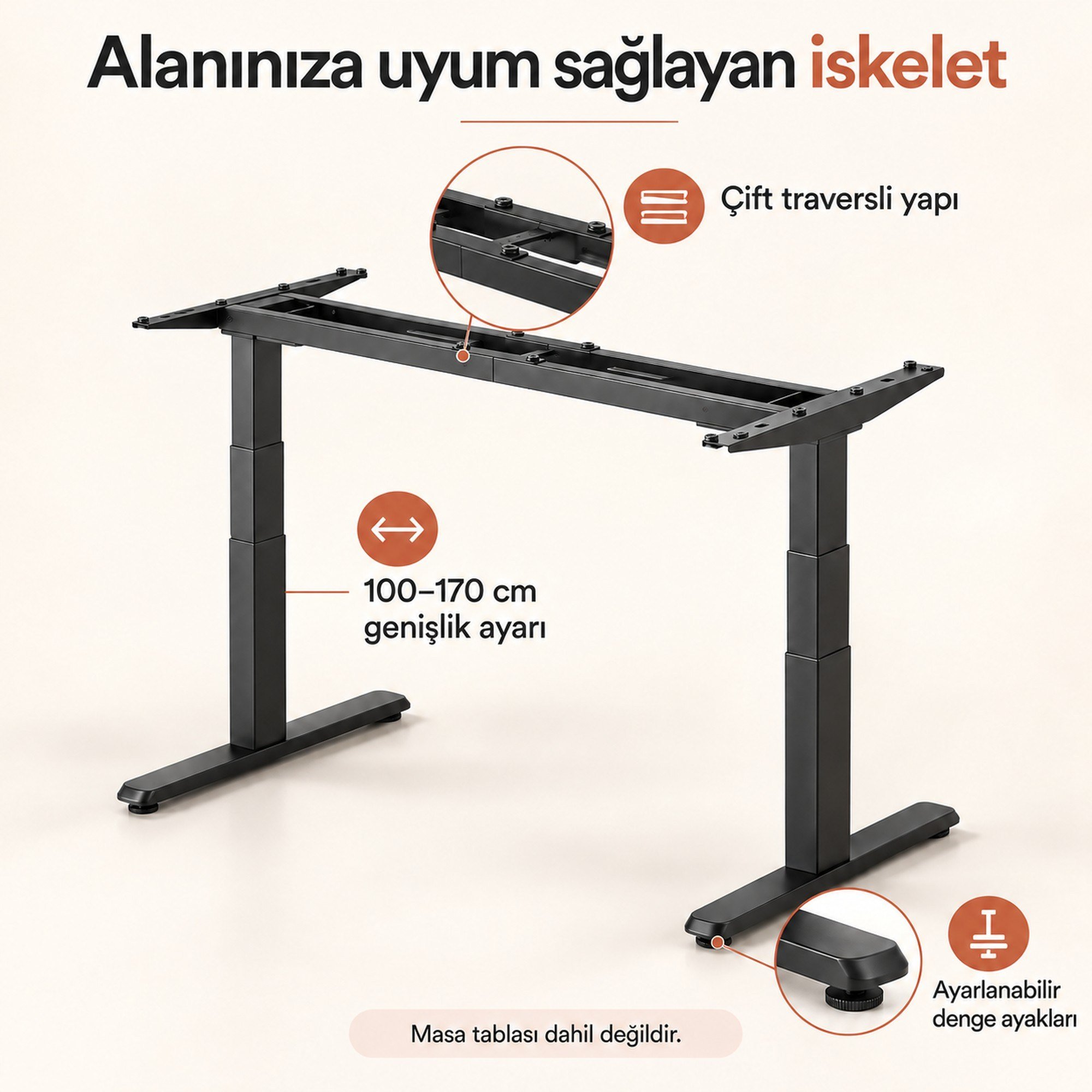 NPO STDM1723 180kg Çifit Motor 4cm/s 3 Hafızalı 62-126cm Yükseklik Elektrikli Ayarlı Masa İskeleti