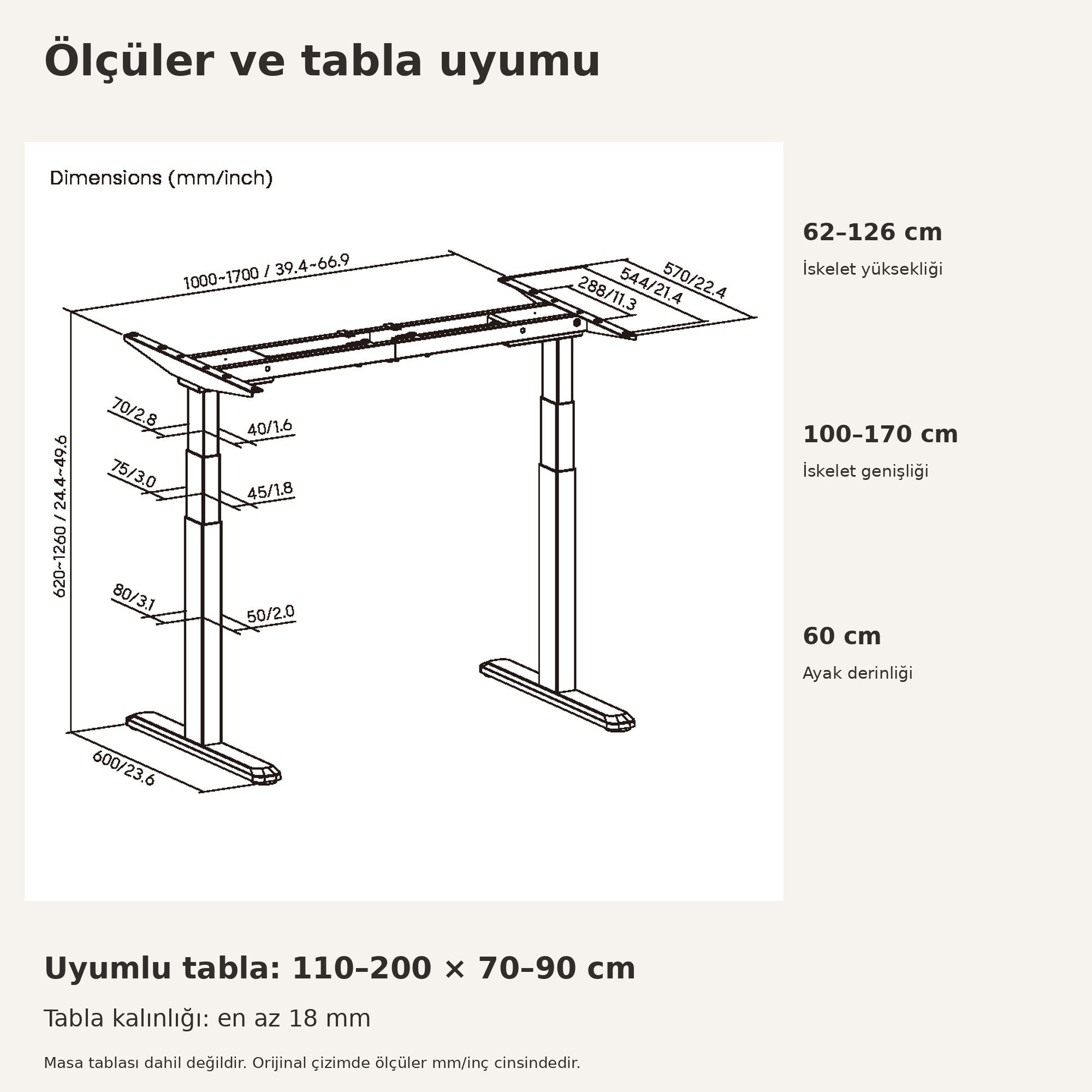 NPO STDM1723 180kg Çifit Motor 4cm/s 3 Hafızalı 62-126cm Yükseklik Elektrikli Ayarlı Masa İskeleti