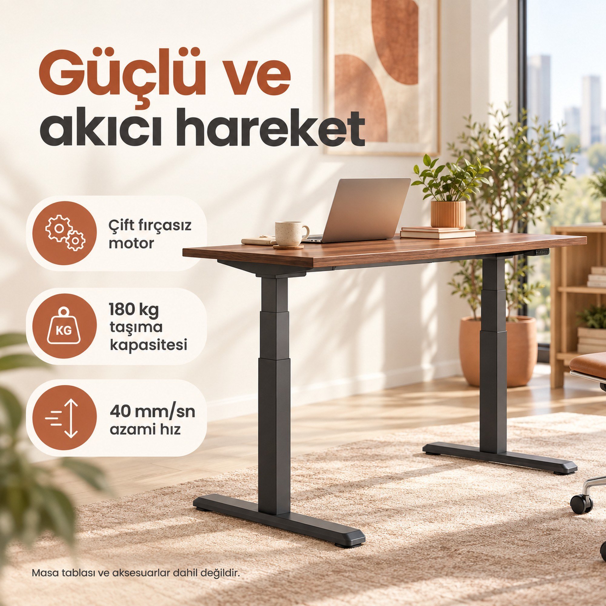 NPO STDM1723 180kg Çifit Motor 4cm/s 3 Hafızalı 62-126cm Yükseklik Elektrikli Ayarlı Masa İskeleti