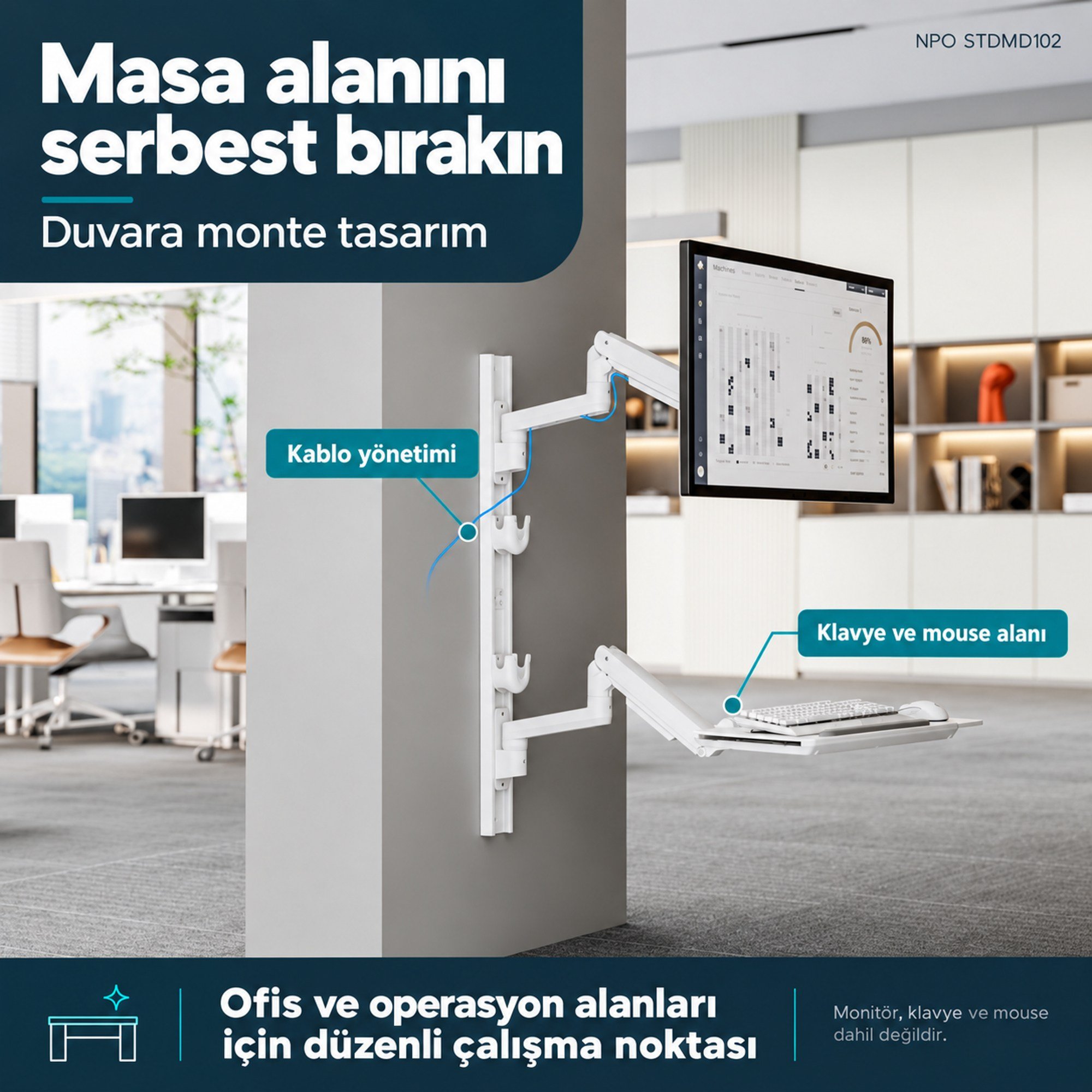 NPO STDMD102 Ağır Hizmet Tipi(Medikal/Depo/Market) Duvara Monte Ayarlı Çalışma İstasyonu