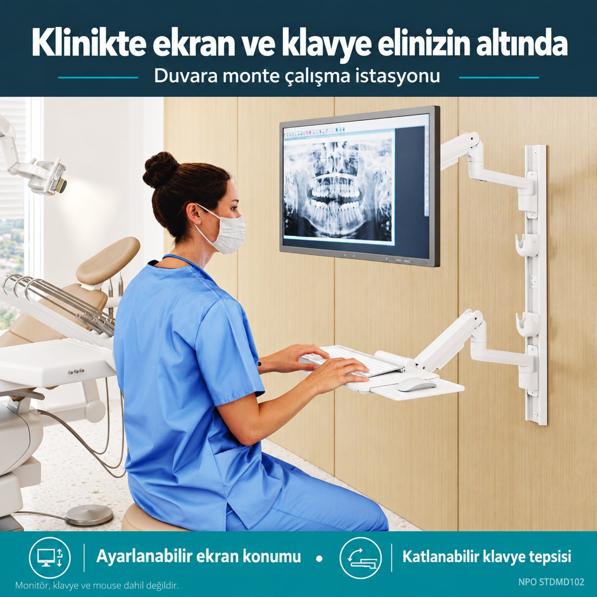 NPO STDMD102 Ağır Hizmet Tipi(Medikal/Depo/Market) Duvara Monte Ayarlı Çalışma İstasyonu