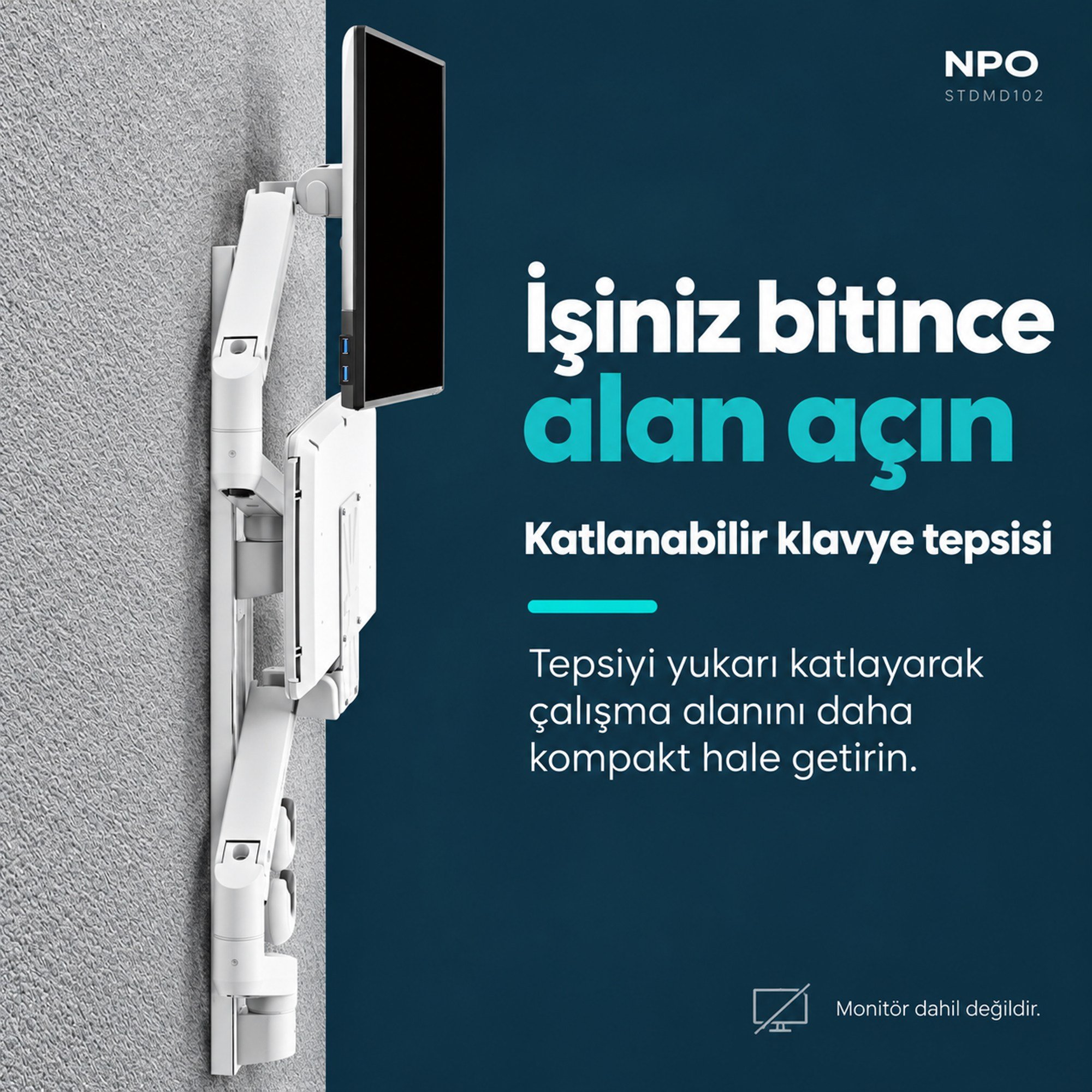 NPO STDMD102 Ağır Hizmet Tipi(Medikal/Depo/Market) Duvara Monte Ayarlı Çalışma İstasyonu