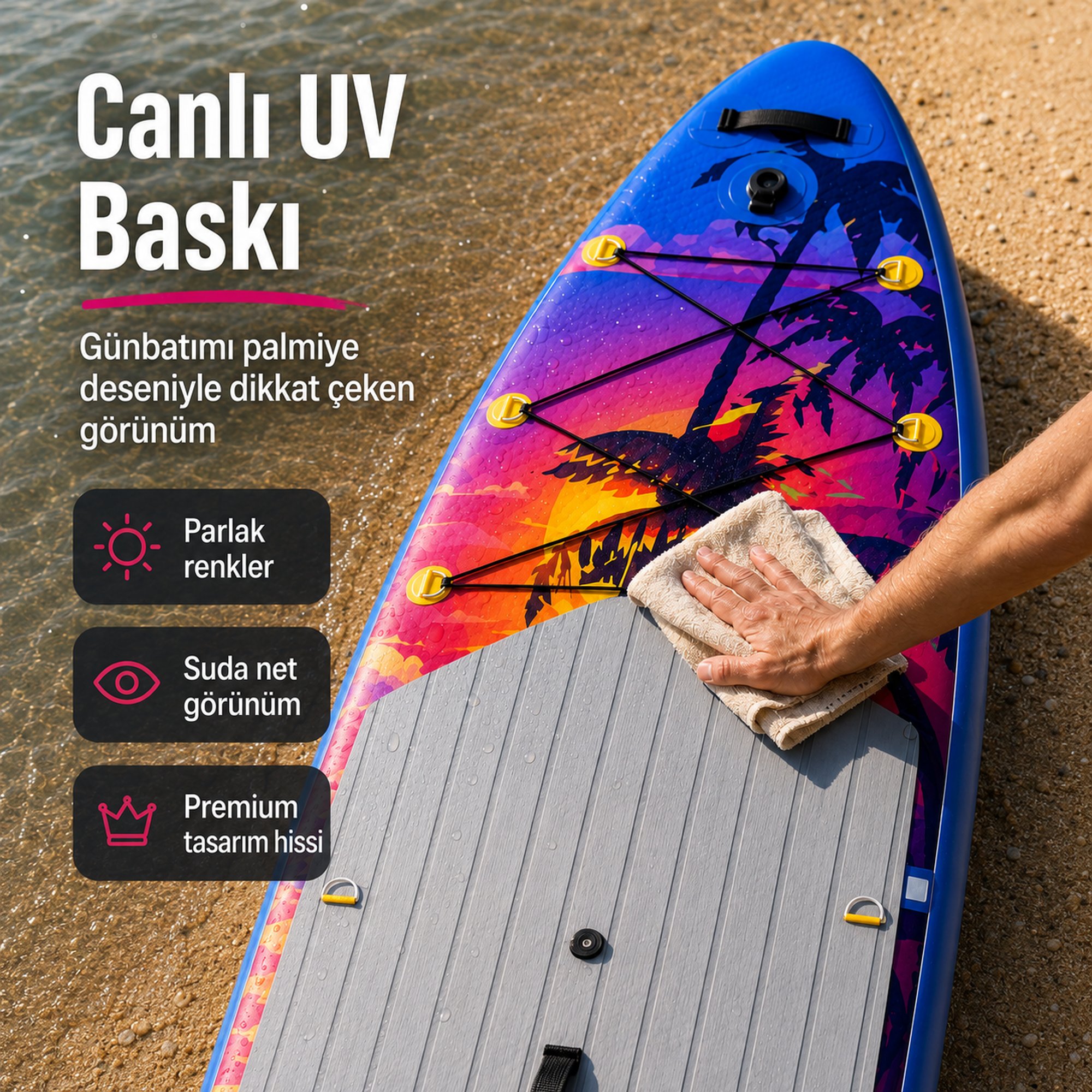 NPO Sunset Palm 320x81x15cm Şişme Premium SUP Paddle Board 148kg Kürek Pompa Çanta Koltuklu Full Set